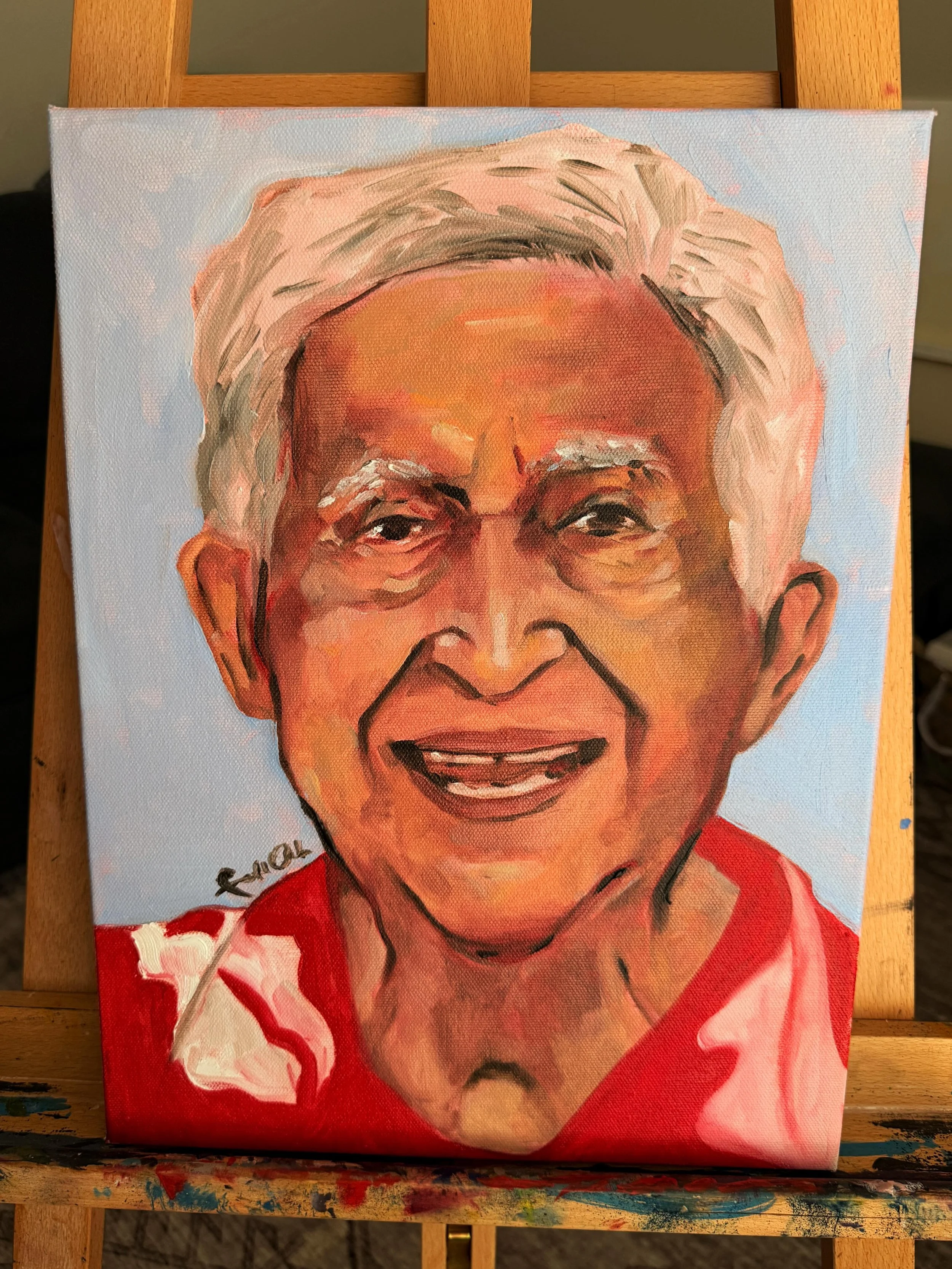 &ldquo;what was his favorite movie?&rdquo; 
for the father of my dear friend, i paint his portrait while watching one of his favorites. although i never met him , experiencing art that he loved while creating art in his honor was a very special momen