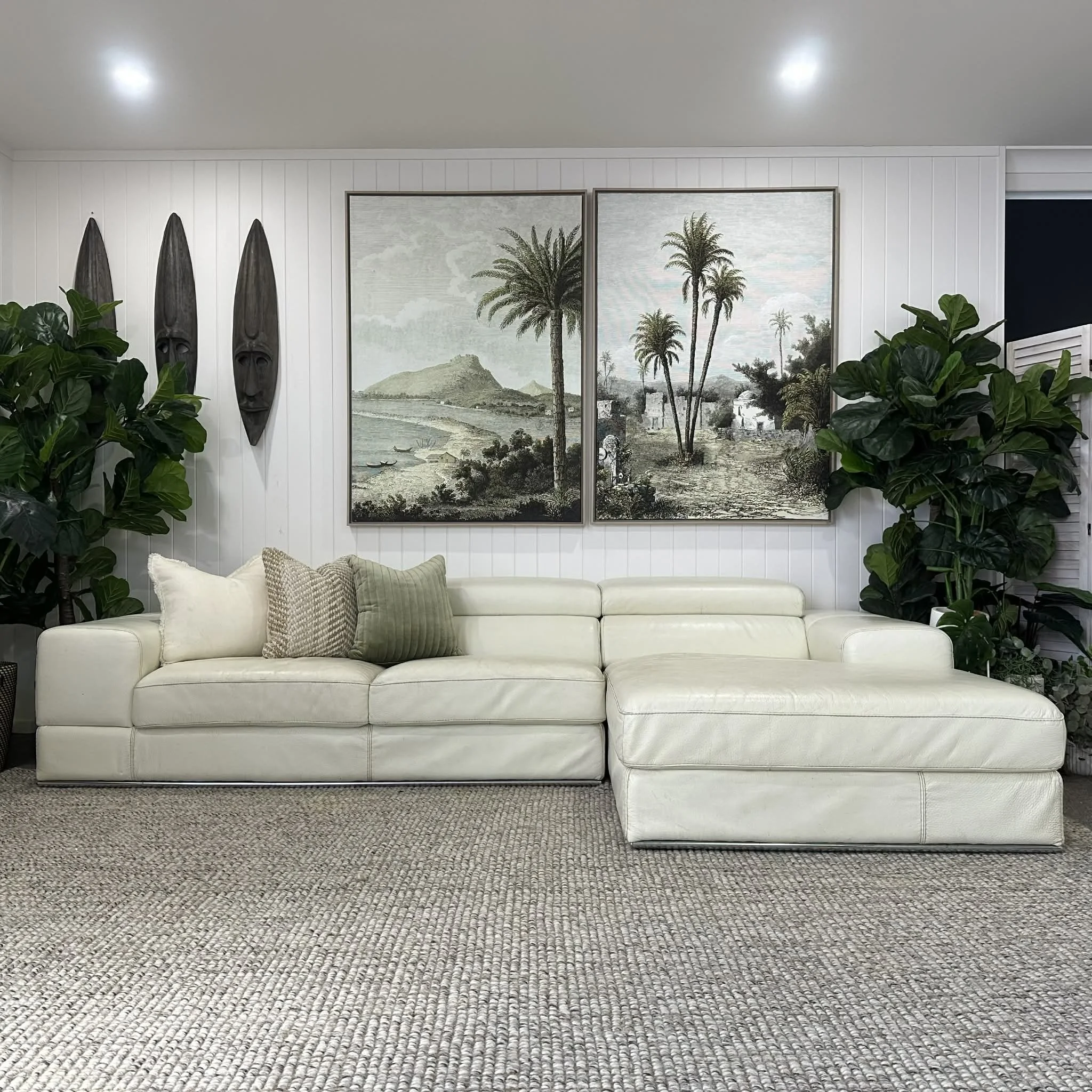 NICK SCALI - White Leather L-shape Couch