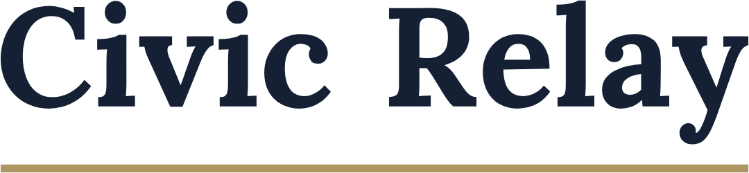 Civic Relay logo in dark blue text with a gold underline