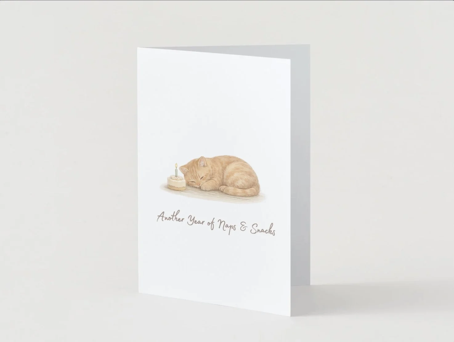 Cute Cat Birthday Card – “Another Year of Naps & Snacks” Greeting Card