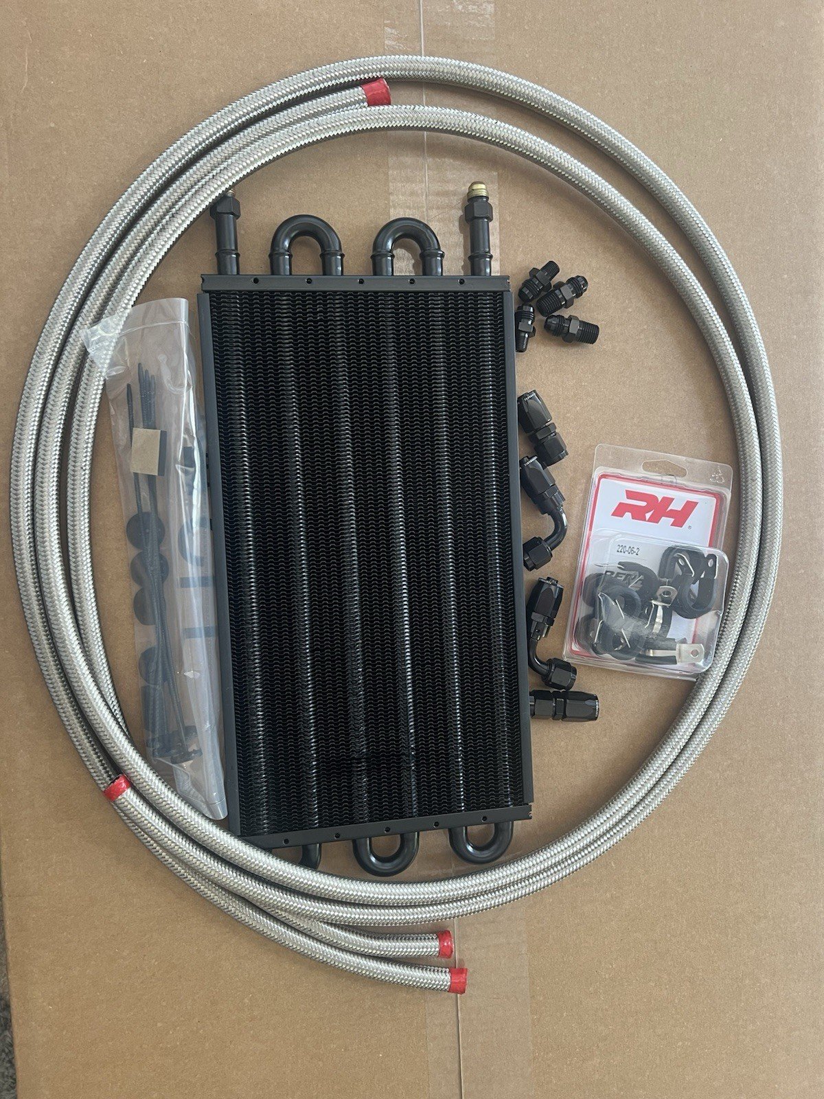 GM TH350 TH400 ,700R4 TRANSMISSION COOLER KIT W/AN BRAIDED LINE &ULTRA  BLACK FITTINGS