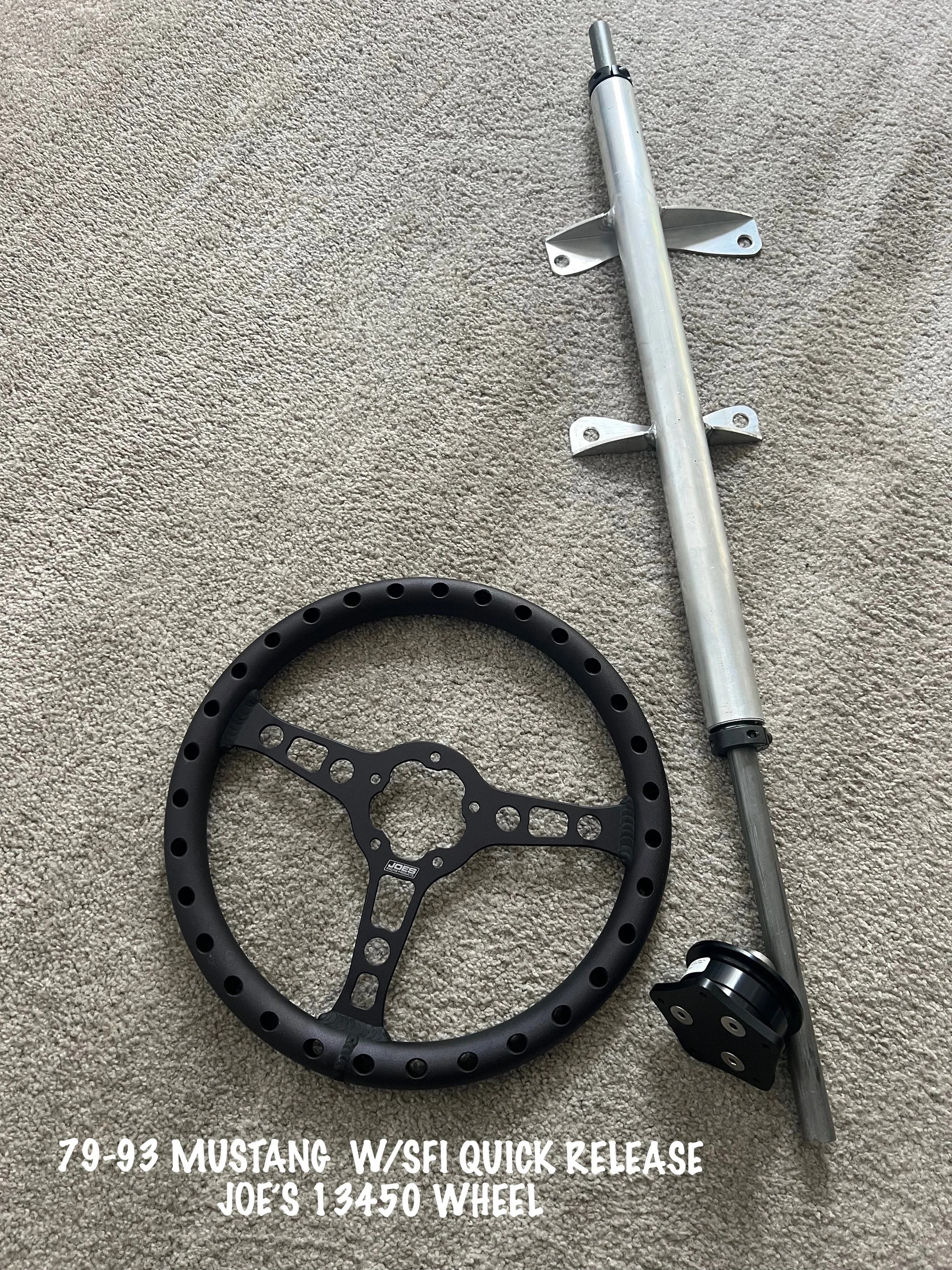 MUSTANG 79-93 BOLT IN DRAG RACE STEERING COLUMN W/ SFI QUIK RELEASE & JOES LT WEIGHT STEERING WHEEL