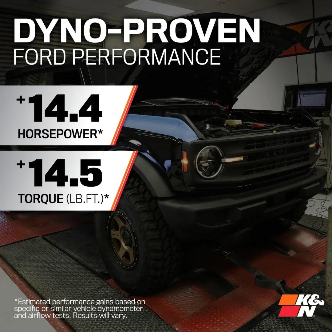 K&N Cold Air Intake - Dryflow, Roto-mold Tube - 2021-26 FORD BRONCO V6-2.7L V6