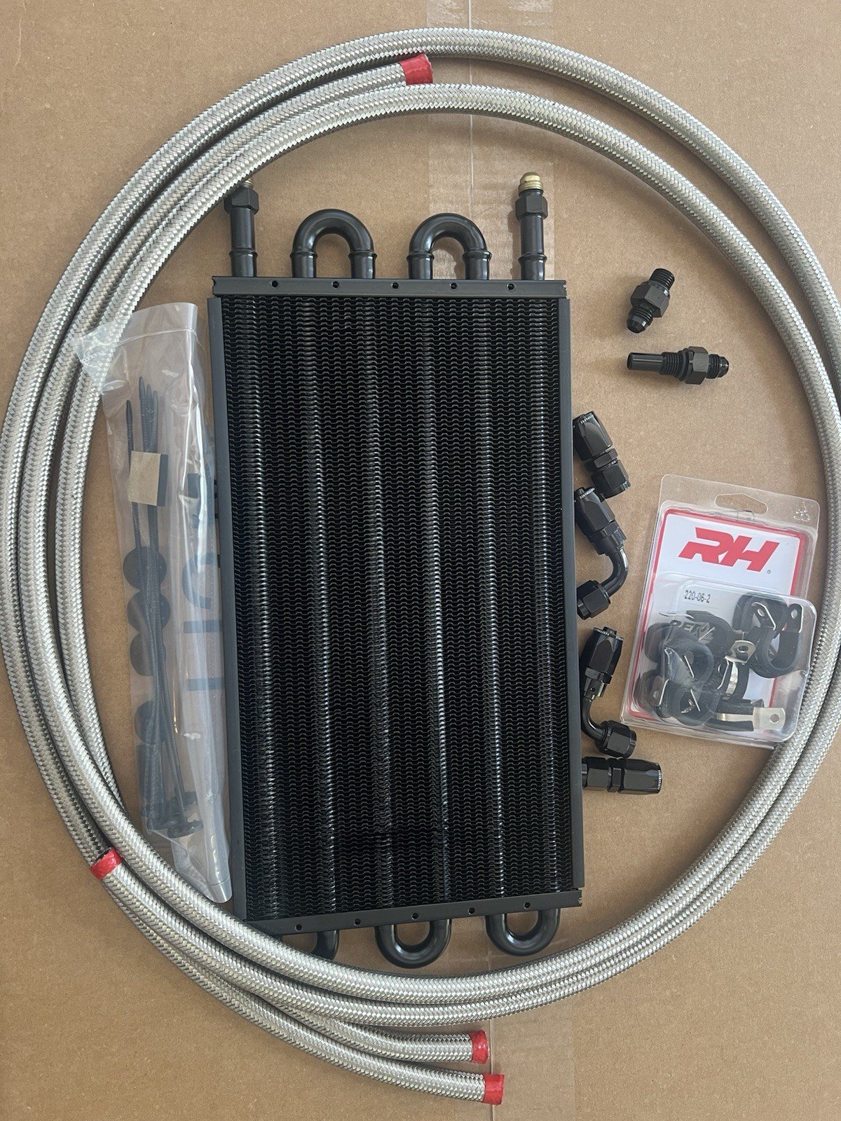 GM 4L80E 4L85E TRANSMISSION COOLER KIT W/6AN BRAIDED LINE & Ultra Black Fittings