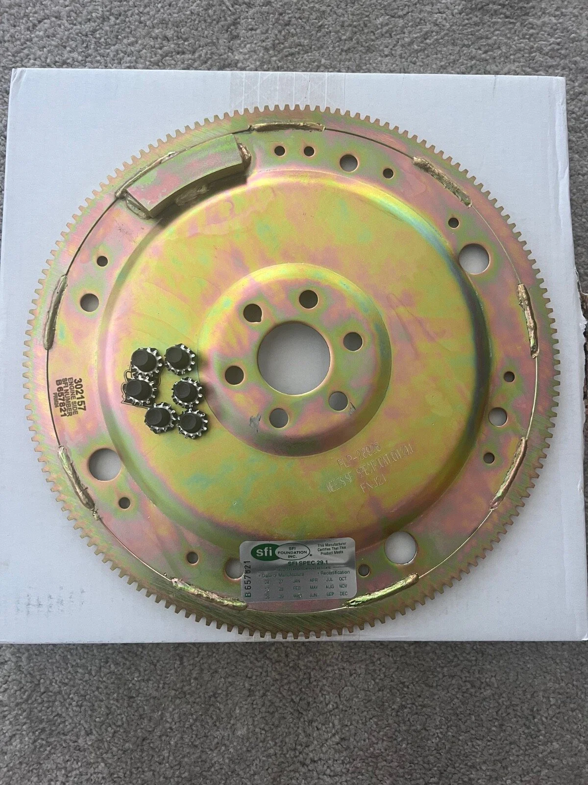 FORD SMALL BLOCK CHROMOLY STEEL FLEXPLATE W/ BOLTS.-302-351W SFI 157T TOOTH 28 OZ EXT. BALANCE