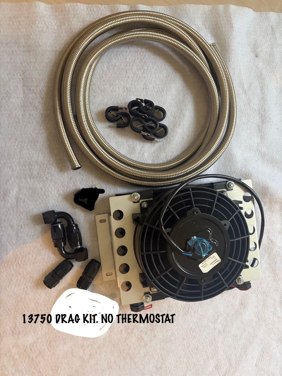 DERALE 13750 GM TH400 , Powerglide DRAG RACE TRANS COOLER W/FAN COMPLETE KIT W/6AN LINE. NO THERMOSTAT