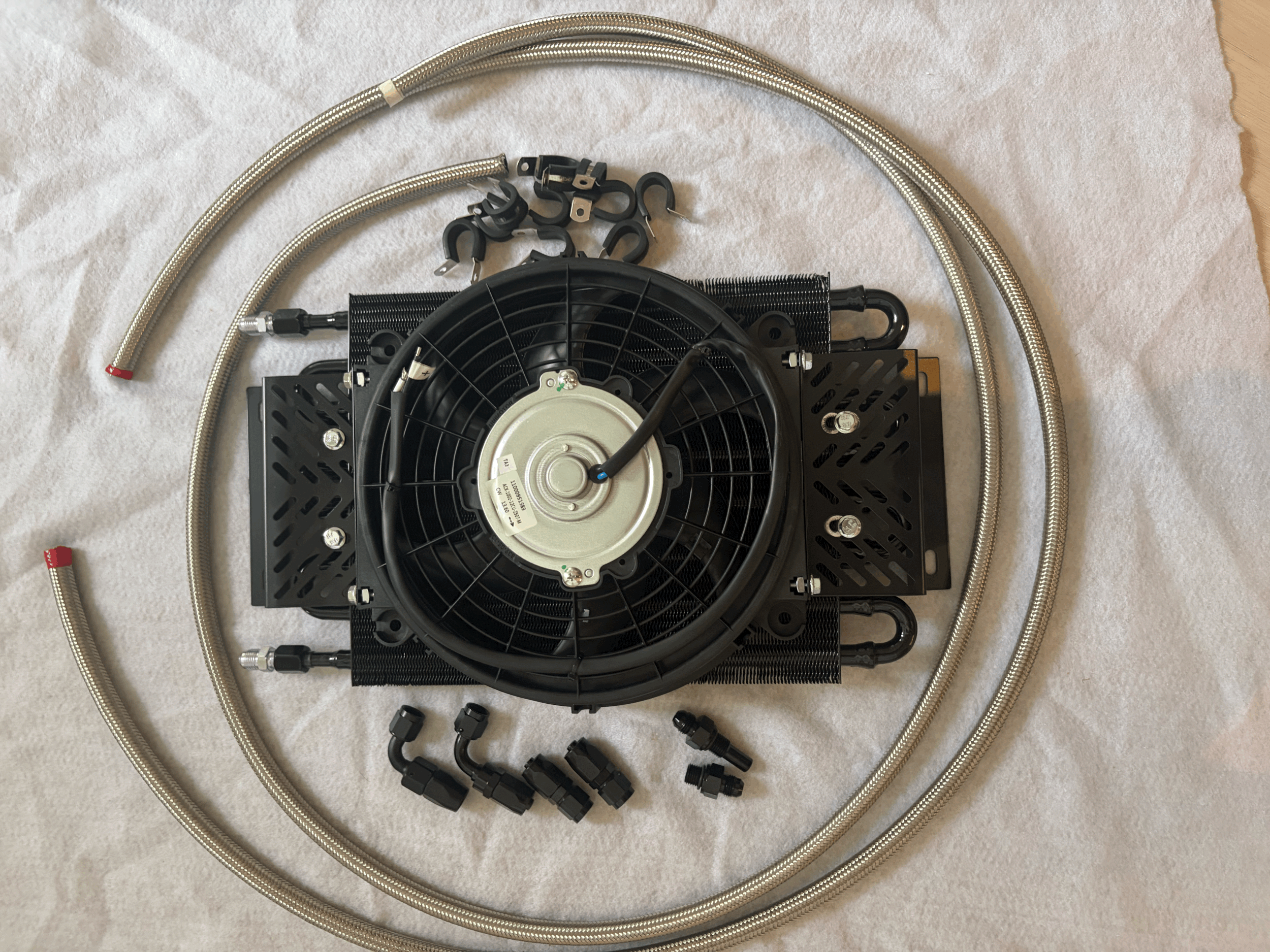 GM 4L80/85E TRANSMISSION COOLER W/ FAN & THERMOSTAT & 6AN LINES & FITTINGS