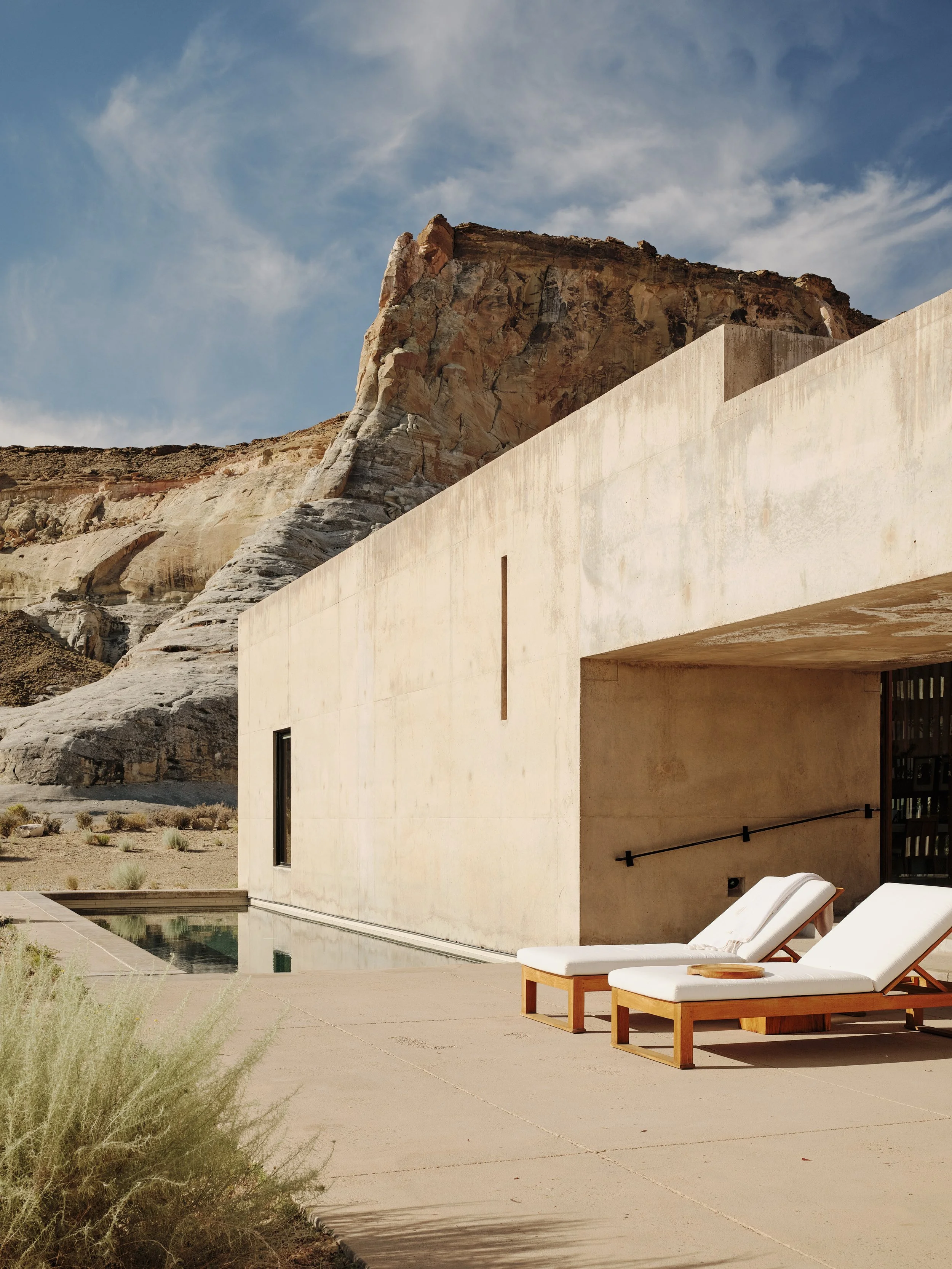 Desert-view suite and infinity pool at Amangiri luxury resort in Utah.