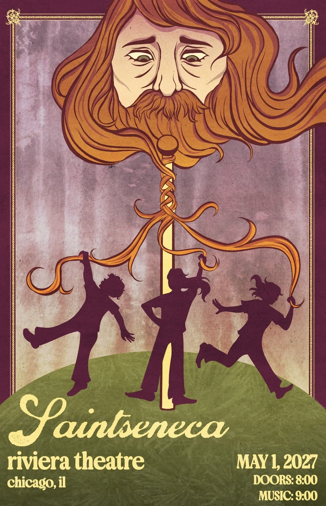 “May Day” mock concert poster for band Saintseneca,
Digital, Adobe Illustrator
12” x 18”
May 2026