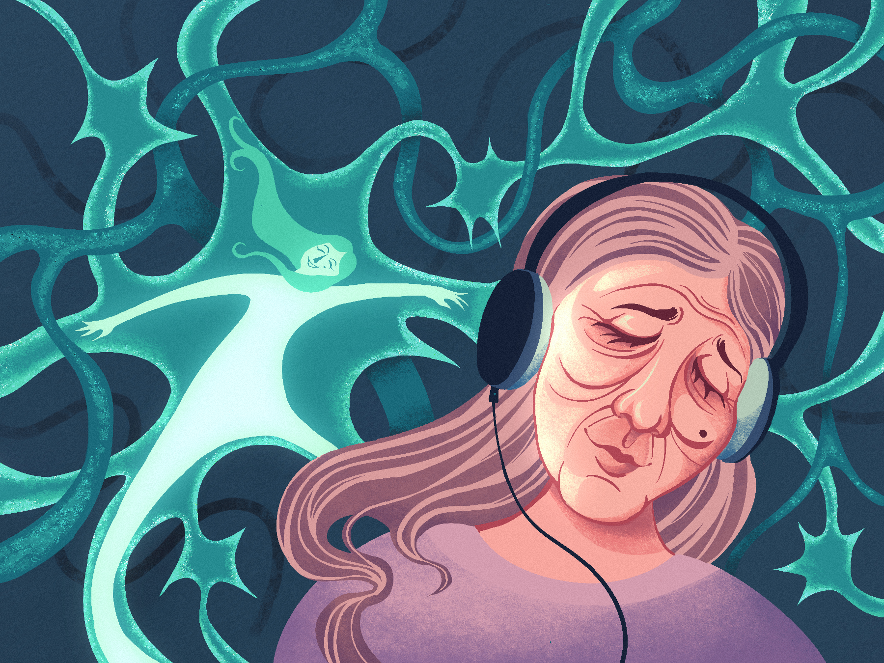 Mock editorial illustration for UCLA article “Music can be therapeutic tool for those with dementia”
Digital, Procreate