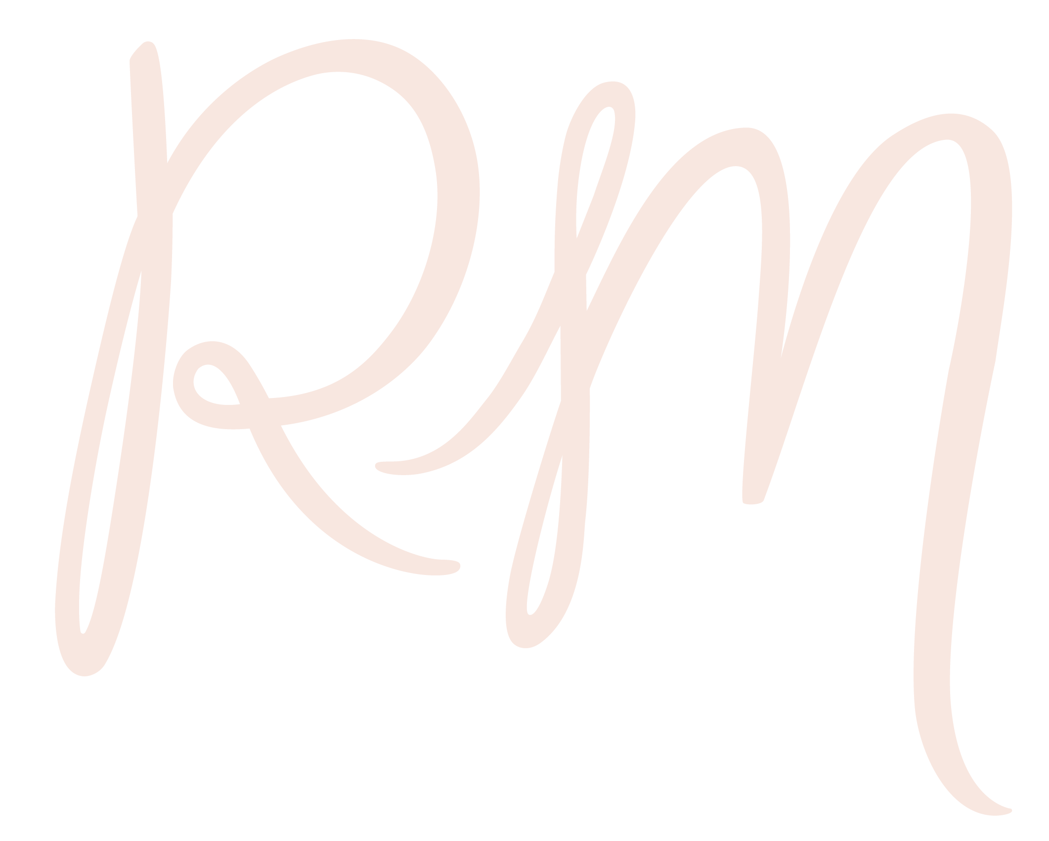 script monogram logo of the letters R and M in a blush pink color
