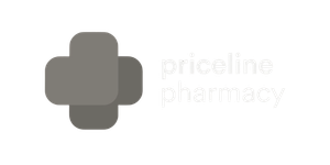Logo of Priceline Pharmacy with a gray cross symbol and the pharmacy name.