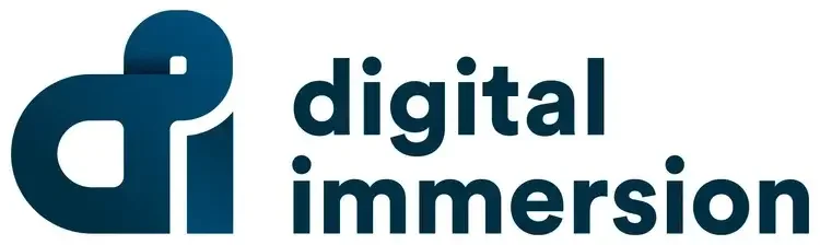 Logo with stylized lowercase letters 'd' and 'i' in dark blue, next to the words 'digital immersion' in bold dark blue font.