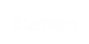 Canon logo in white on a black background.