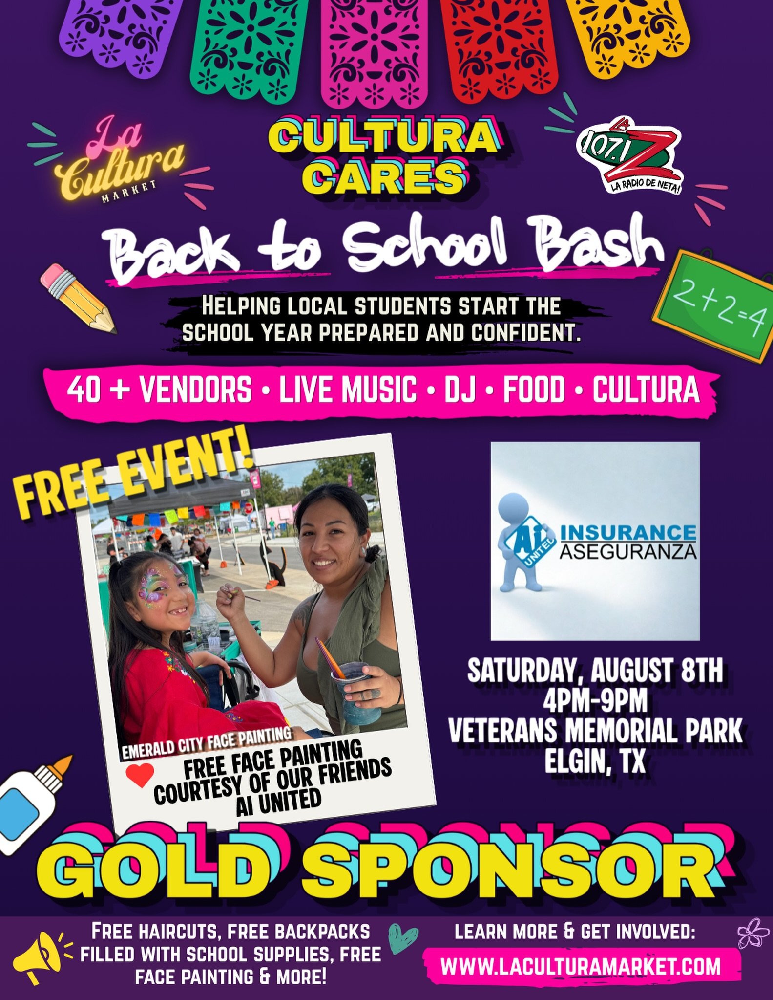 💛 GOLD SPONSOR SPOTLIGHT | AI United Insurance &amp; Real Estate 💛

A huge thank you to @aiunitedcentral for becoming a Gold Sponsor of our La Cultura Cares: Back to School Bash! 🎉

Because of their generosity, FREE face painting will be available