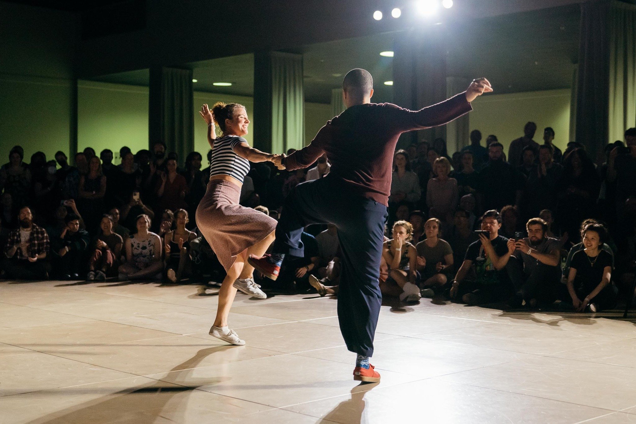 Amanda and Zach doing a Shag demo at Lindyfest 2025