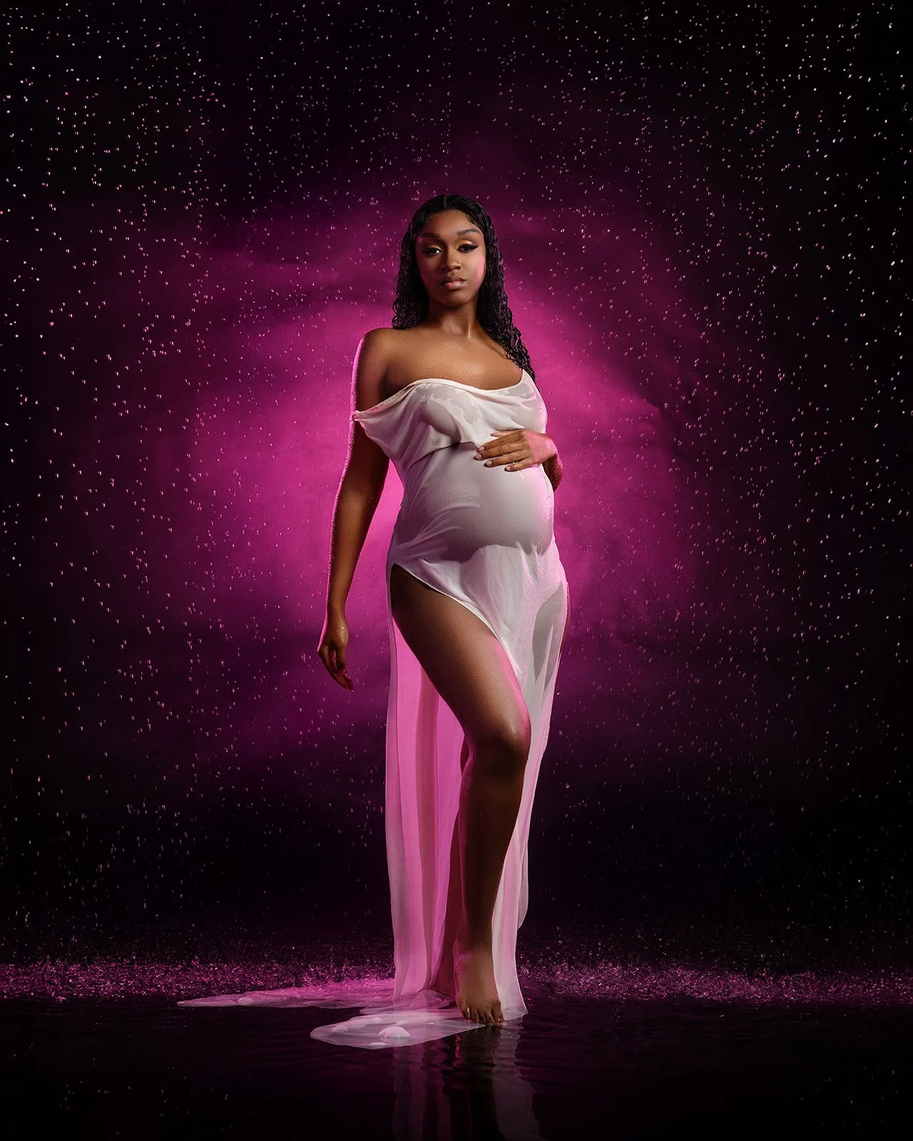 Editorial maternity portrait created in a professional photography studio