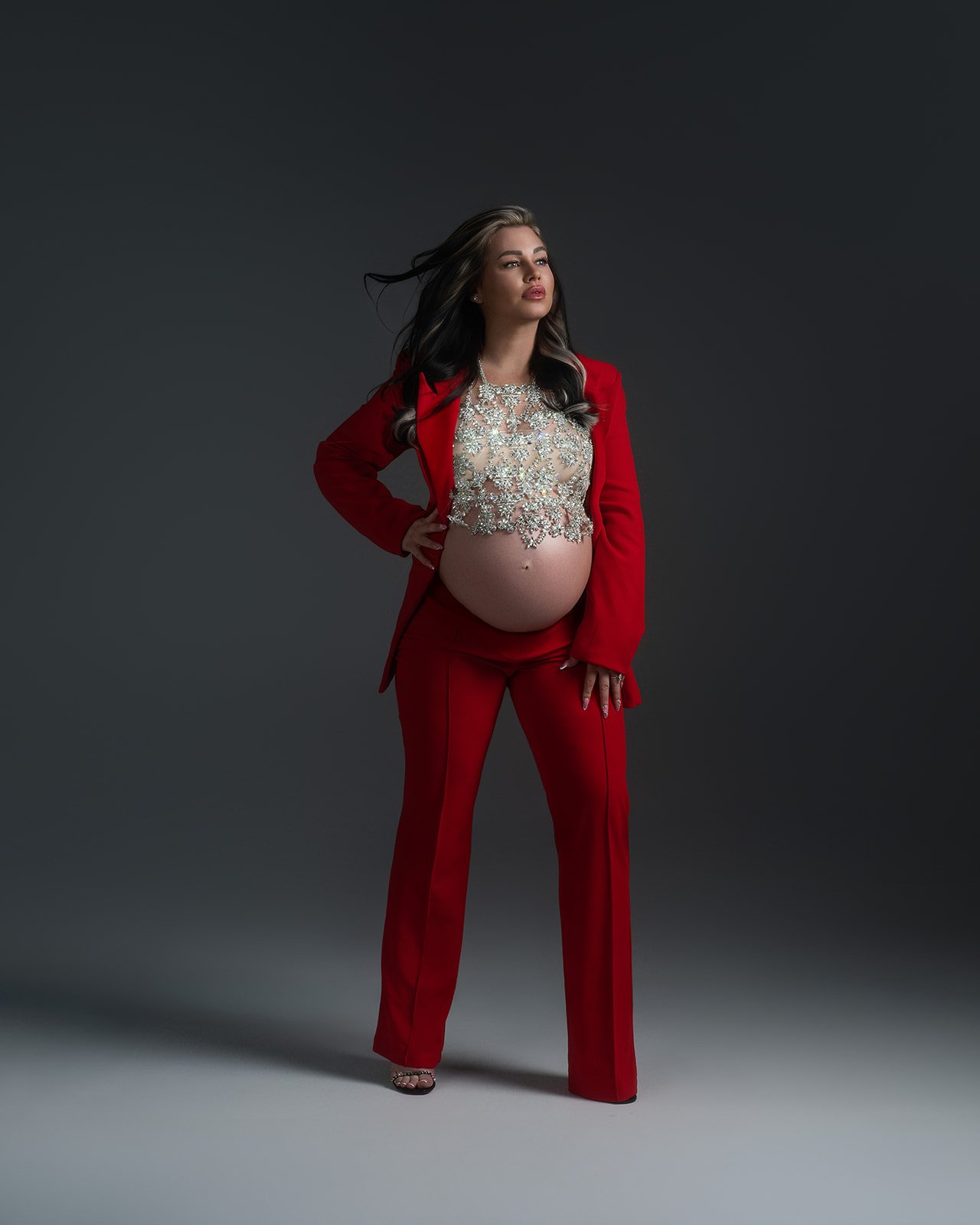 Studio maternity portrait photographed in Houston TX area