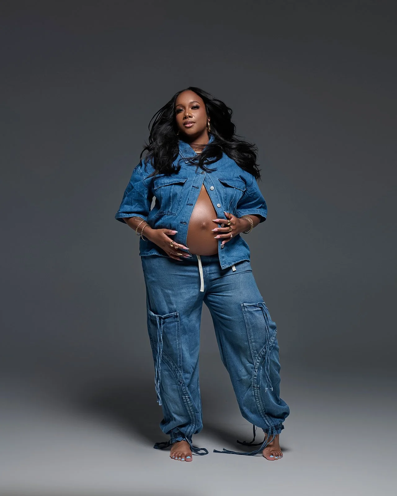 Maternity portrait photographed in Cypress Texas photography studio