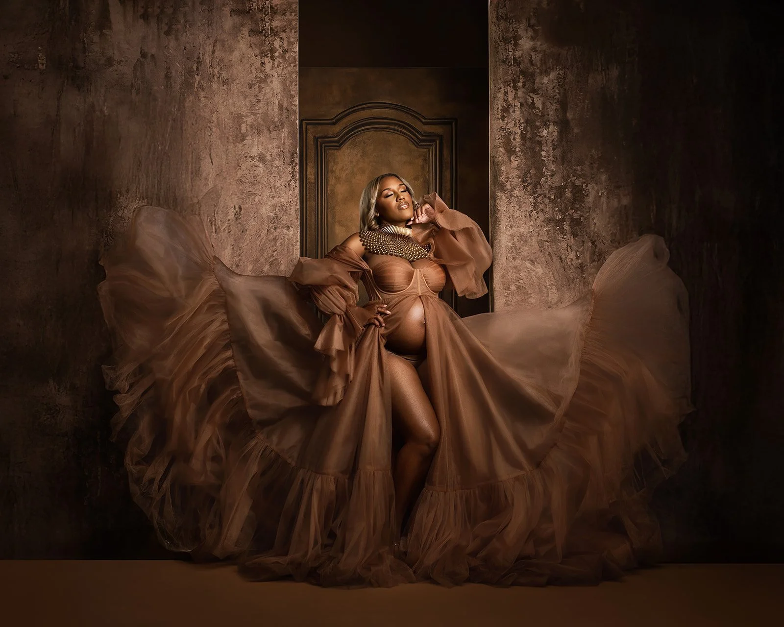 Studio maternity portrait photographed by Cypress Texas maternity photographer