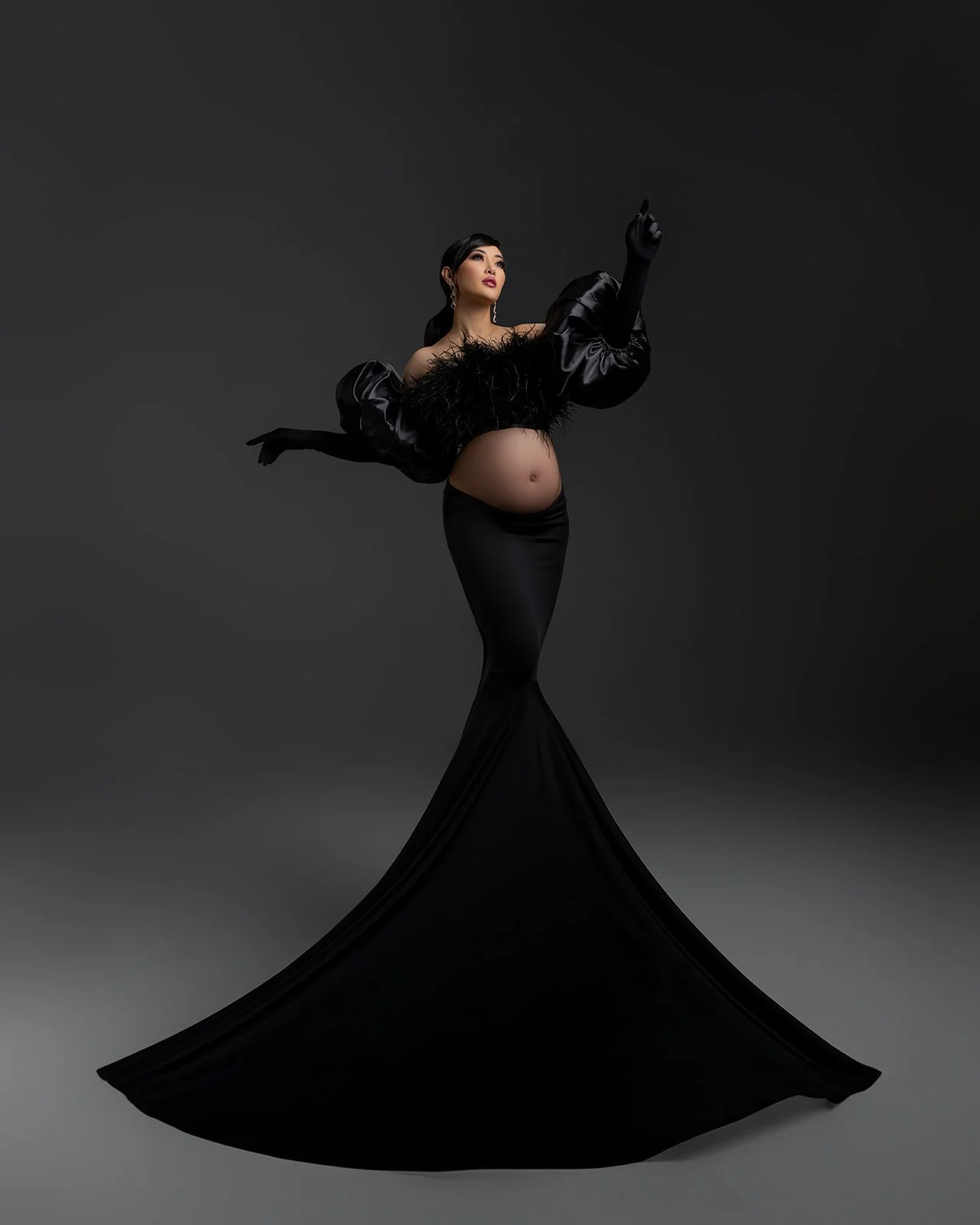 Elegant pregnancy portrait created in a professional maternity photography studio near Houston TX