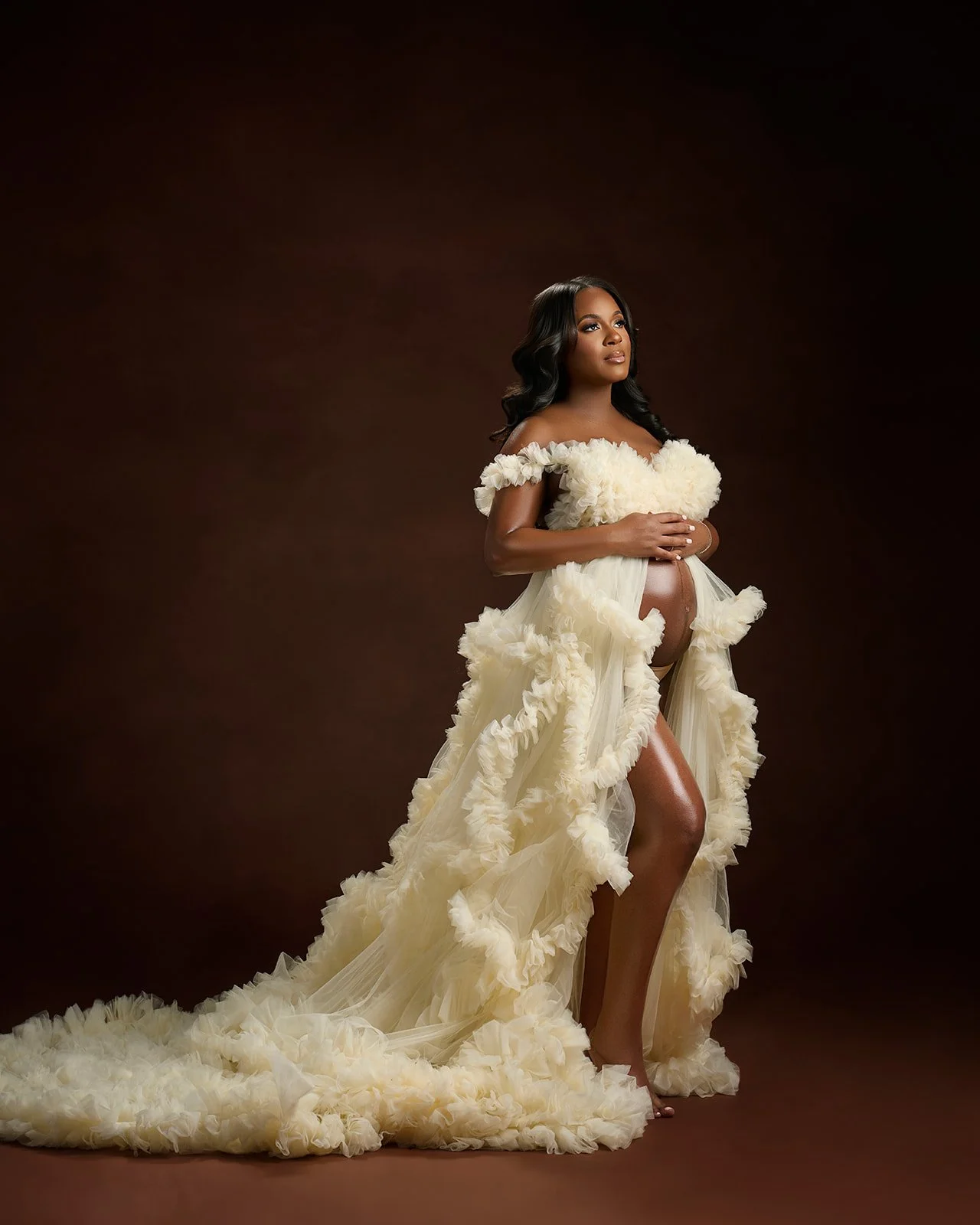 Studio maternity session photographed by Houston portrait photographer