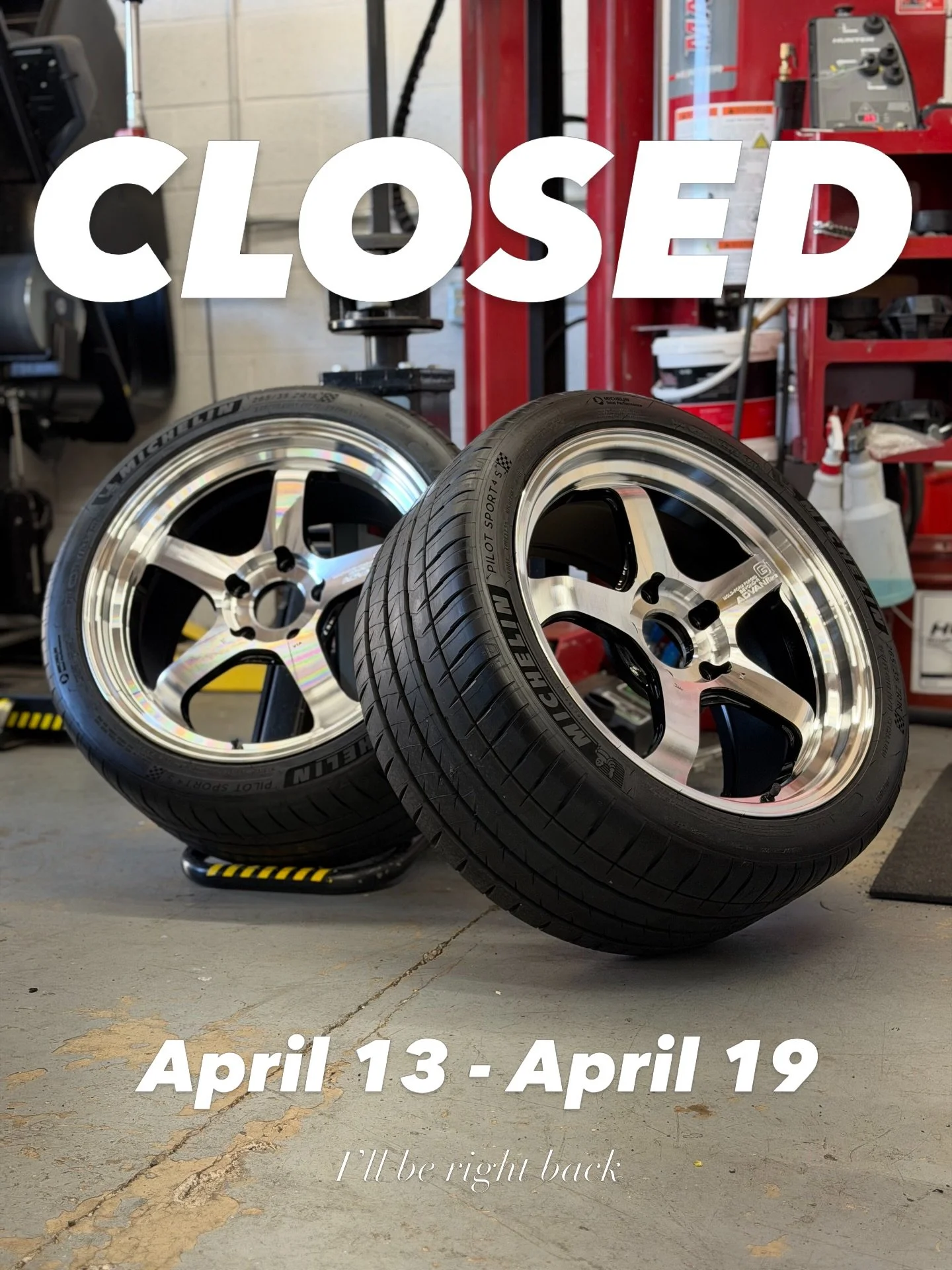 CLOSED &mdash; from 4/13 through 4/19, but I&rsquo;ll be back in the shop like normal on 4/20 to keep everything rolling 🏎️🛞

I&rsquo;ve been super busy at the shop lately (even with the soft pause on appointments) but your boy needs a proper cool 