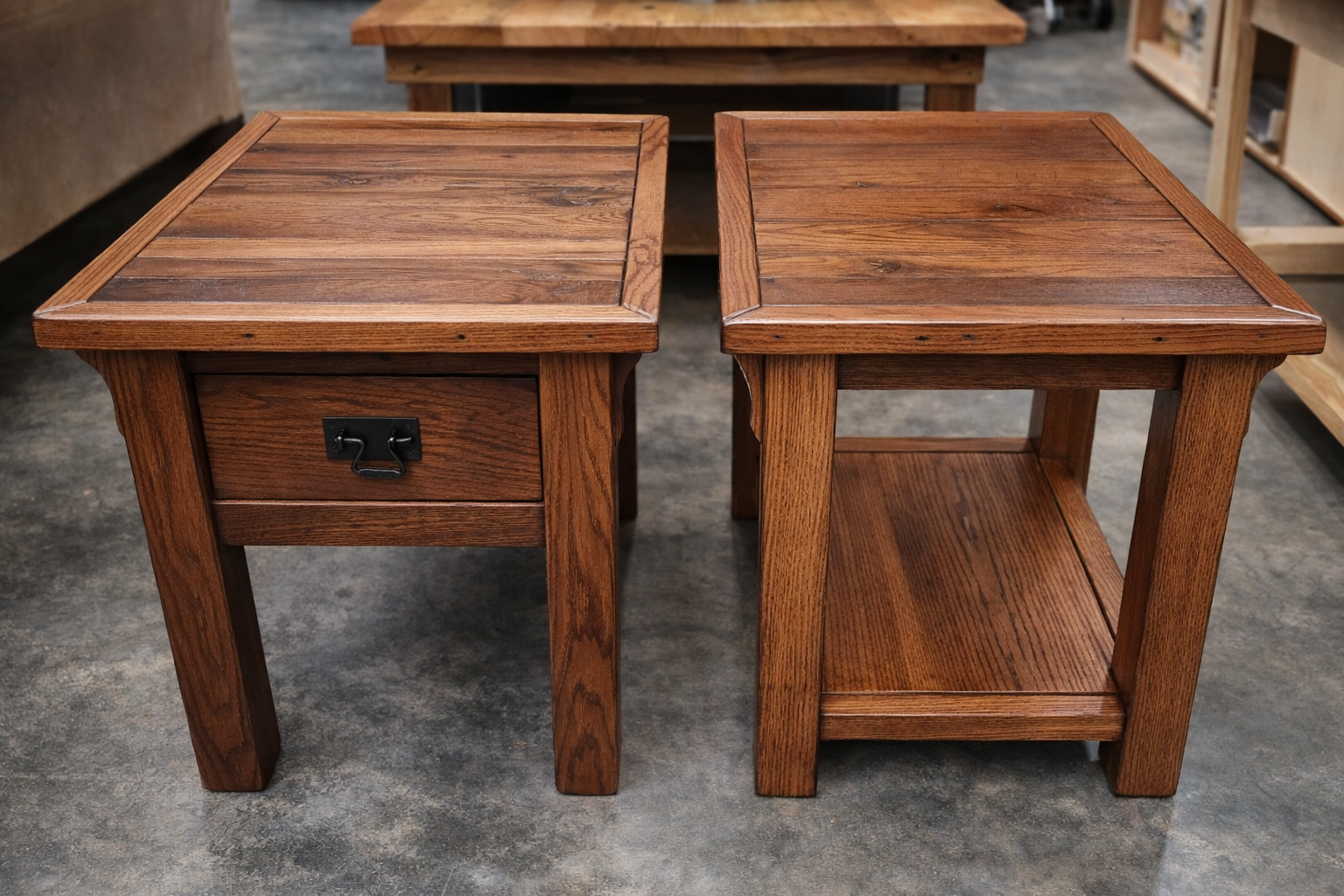 Handcrafted hardwood nightstands with drawer and shelf by Kickin Up Dust Woodworks.
