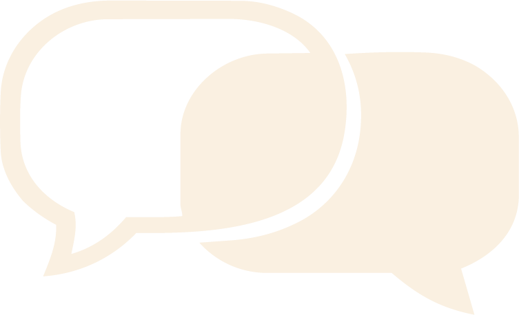 Two overlapping speech bubbles, one black and one white, symbolizing conversation or communication.