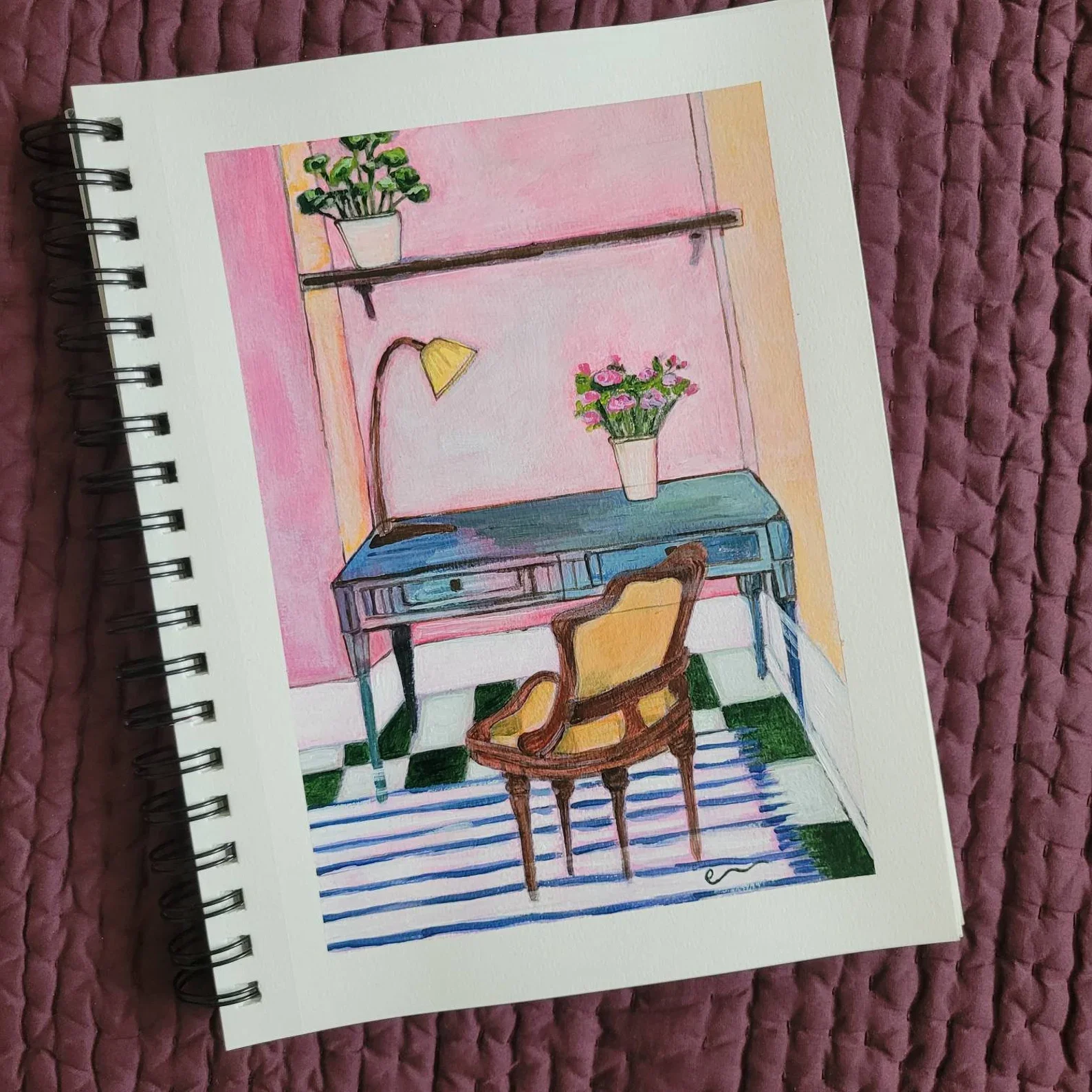 Yellow Chair and Blue Desk by Emily Bharatiya Em Arthouse.webp