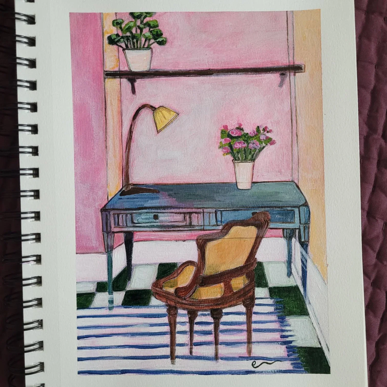 Yellow Chair and Blue Desk ORIGINAL by Emily Bharatiya.webp