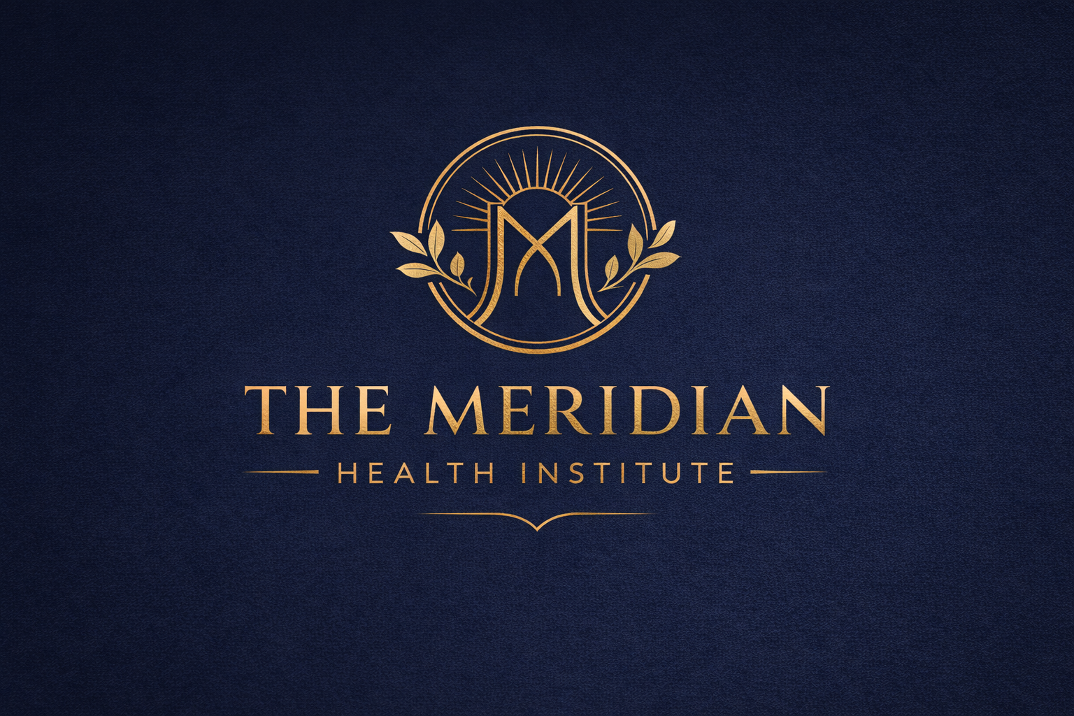 Logo for The Meridian Health Institute with a circular emblem featuring lines and leaves, set against a dark background, with the text 'The Meridian Health Institute' in gold.
