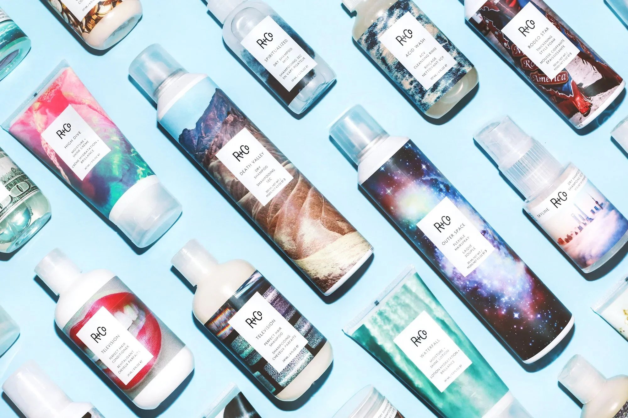 R+Co products highlighting Foam Hair Salon approach to effortless and low maintenance and low tax hair