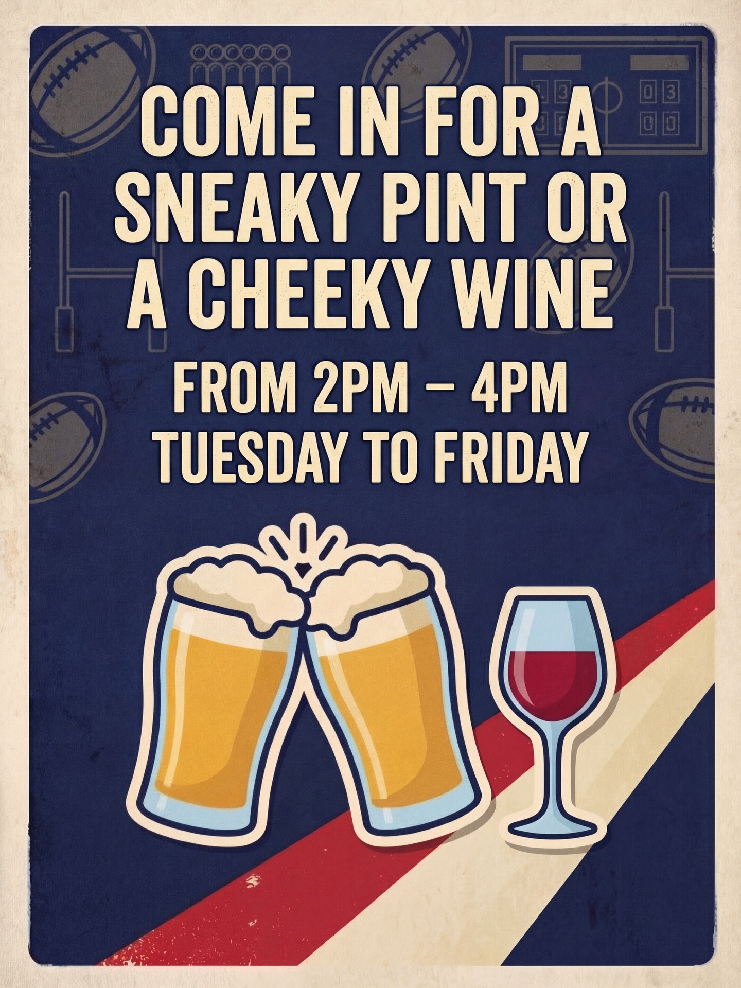 Join us at Fats from 2-4pm, Tues - Friday for a sneaky pint or a cheeky wine! 
Beers cold and vino is delicious!