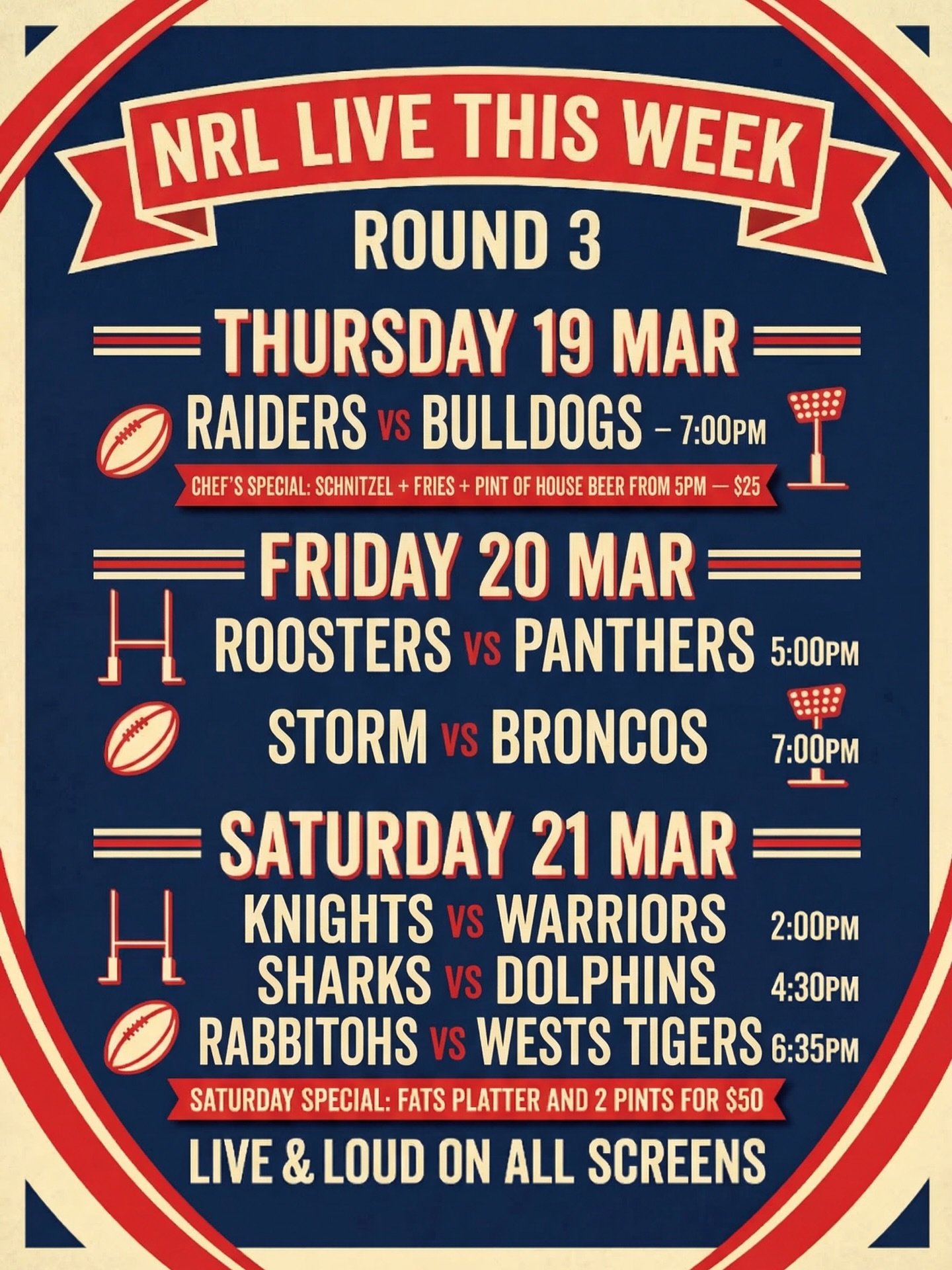 Round 3 NRL this week.