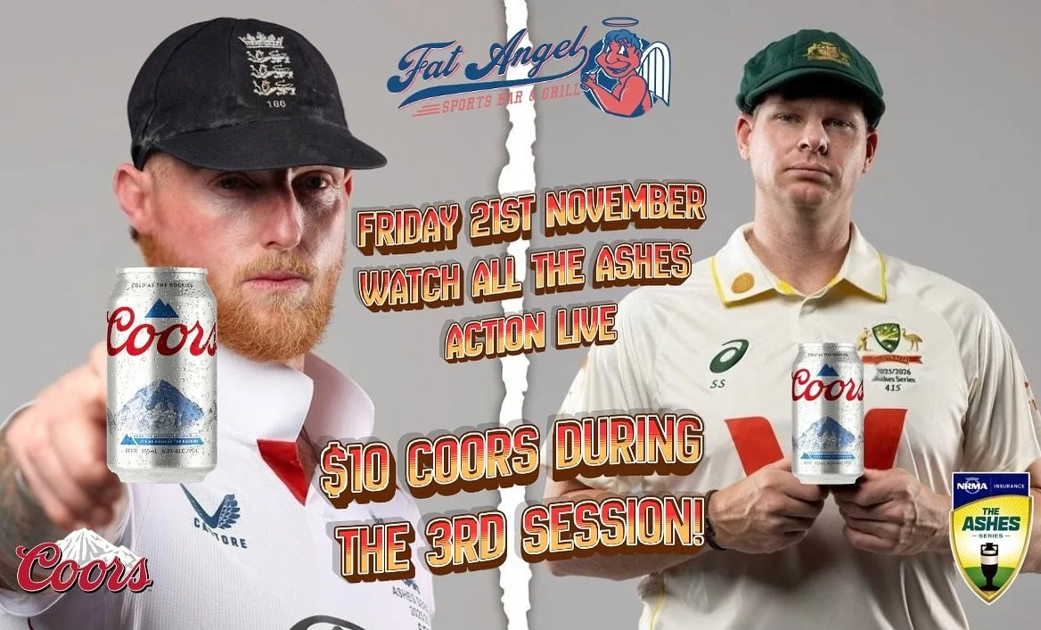 Catch the Ashes action live this week at Fats!
$10 Coors during every 3rd session!