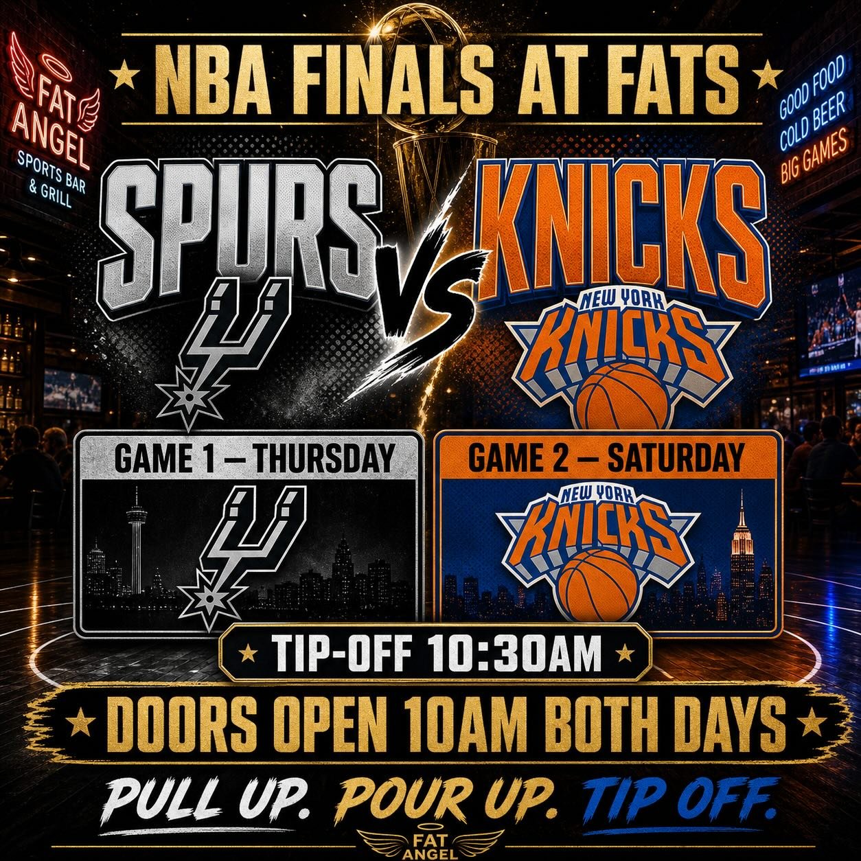 NBA Finals this week at Fat Angels Sports Bar !! 

Opening early all games so come grab a seat before it gets hectic !! 🥳🏀
#nbafinals #brisbanecity