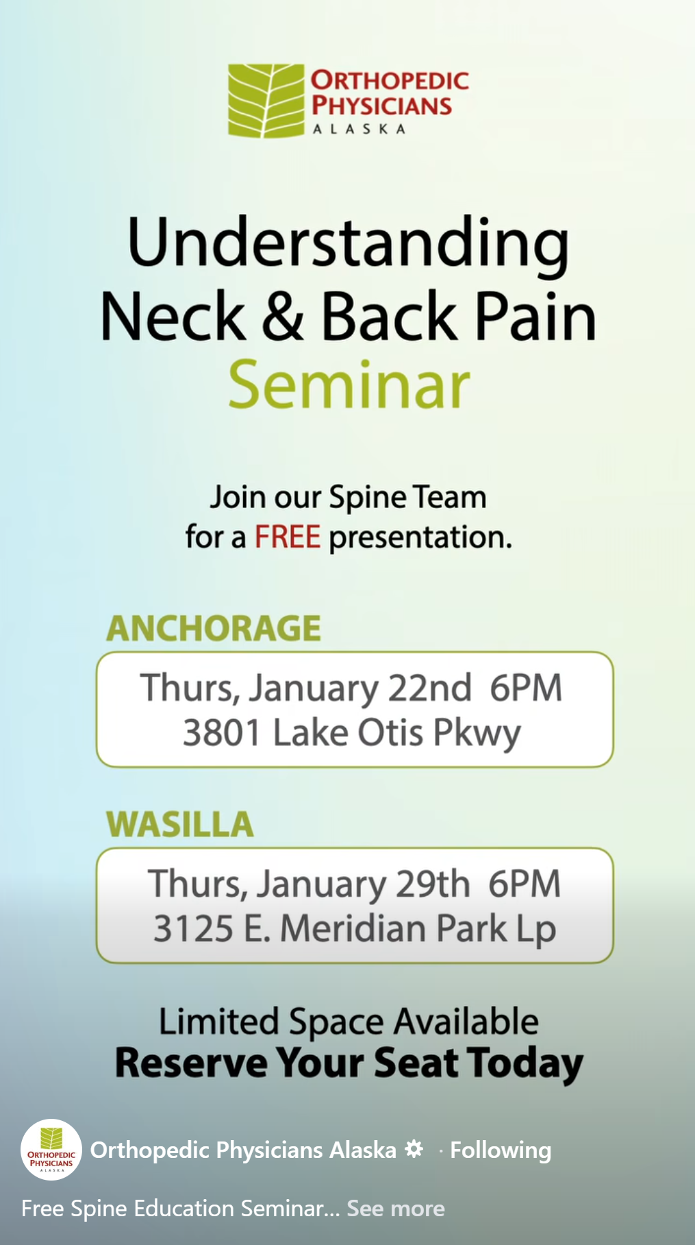 Facebook Reel: Neck & Back Pain Seminar Invite