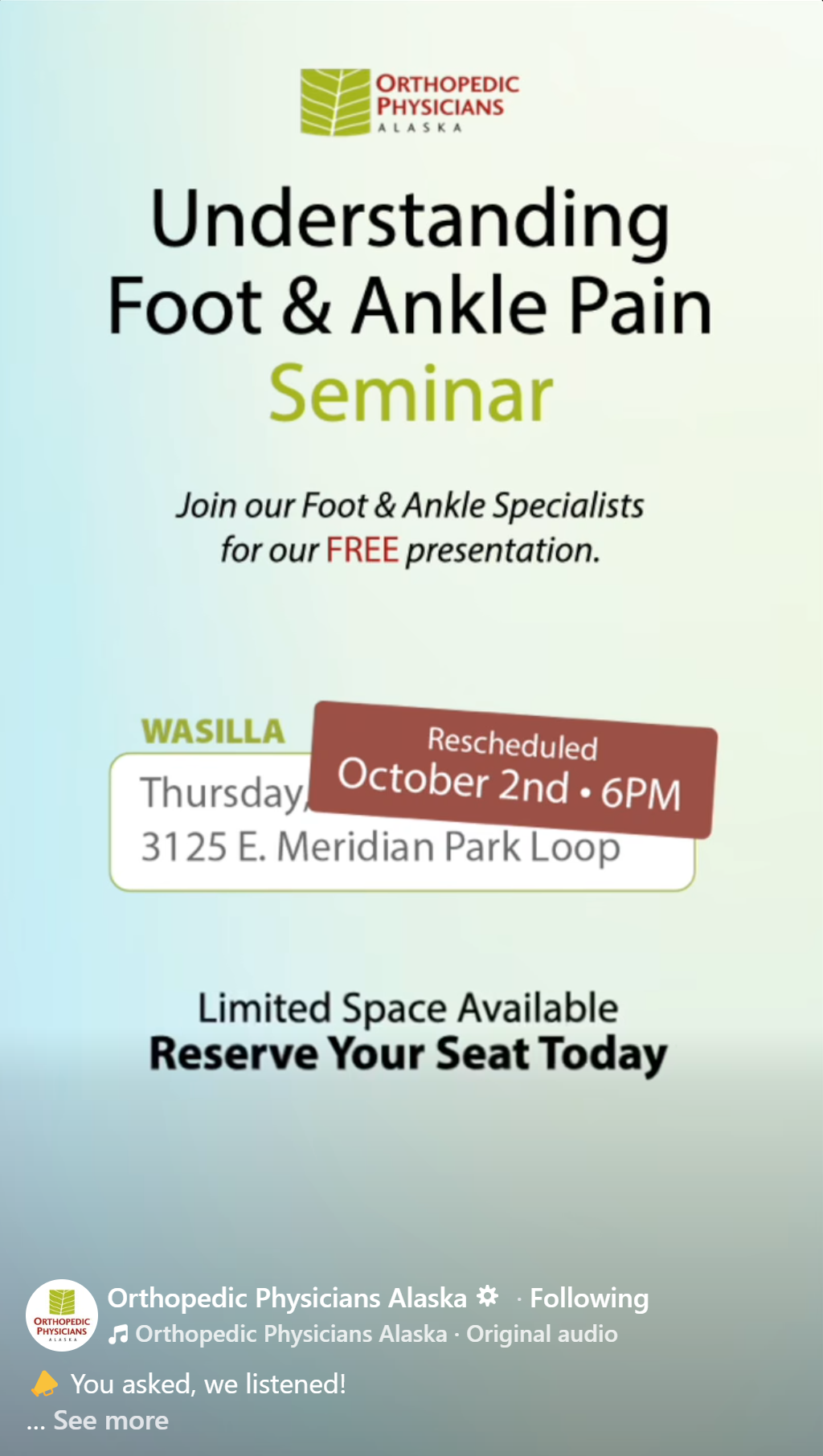 Facebook Reel: Big update for our Foot & Ankle Seminars