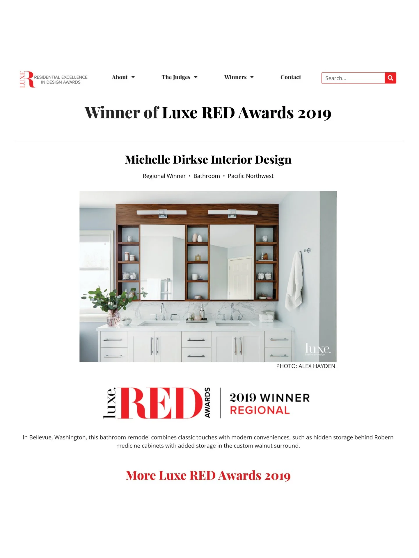 2019 - Luxe Red Awards Winner - Best Bathroom