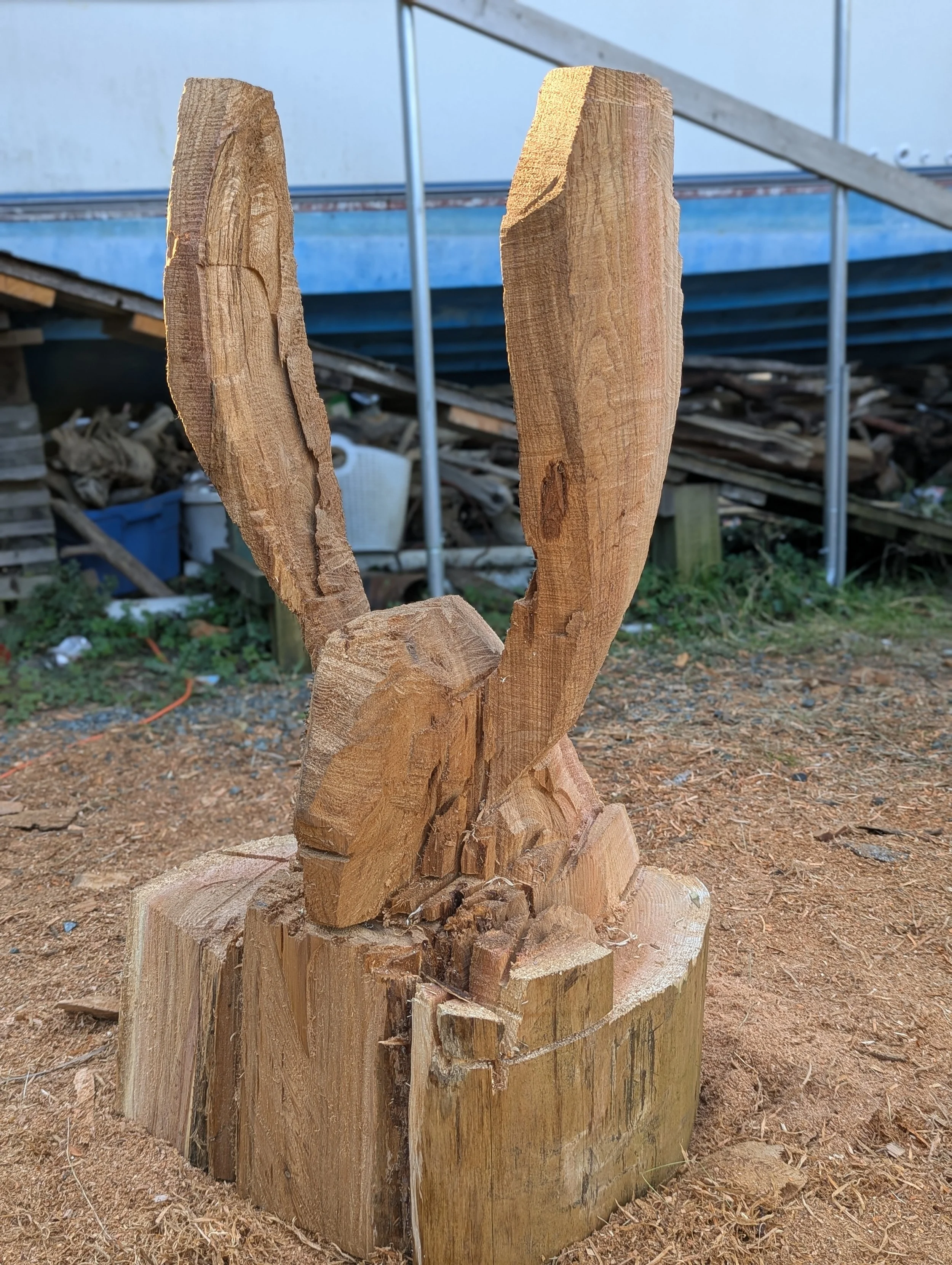 Eagle - in the first stage of carving with chainsaw by Justin Spalek