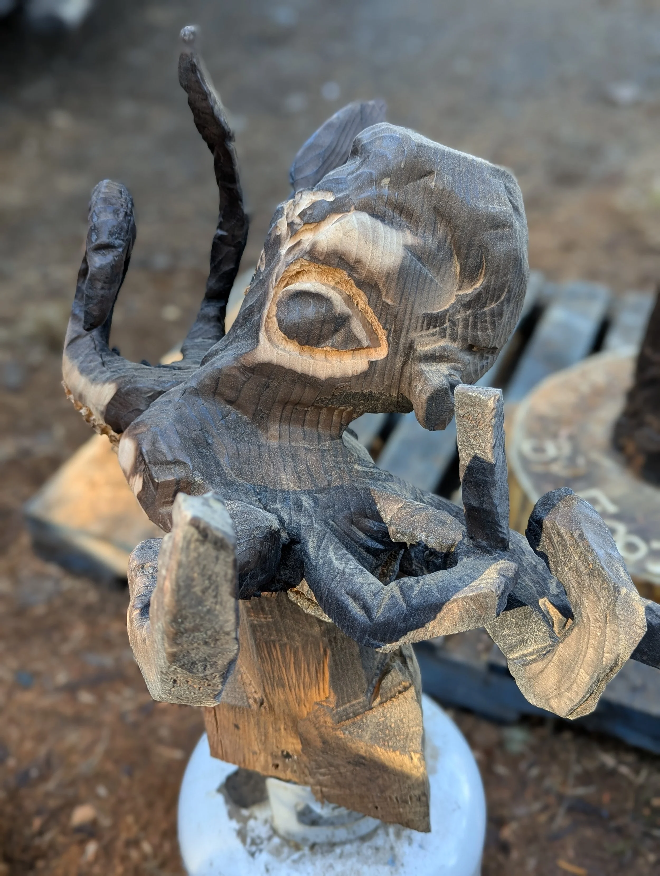 octopous - after being burned, rubbed, and more details carved with chainsaw by Justin Spalek