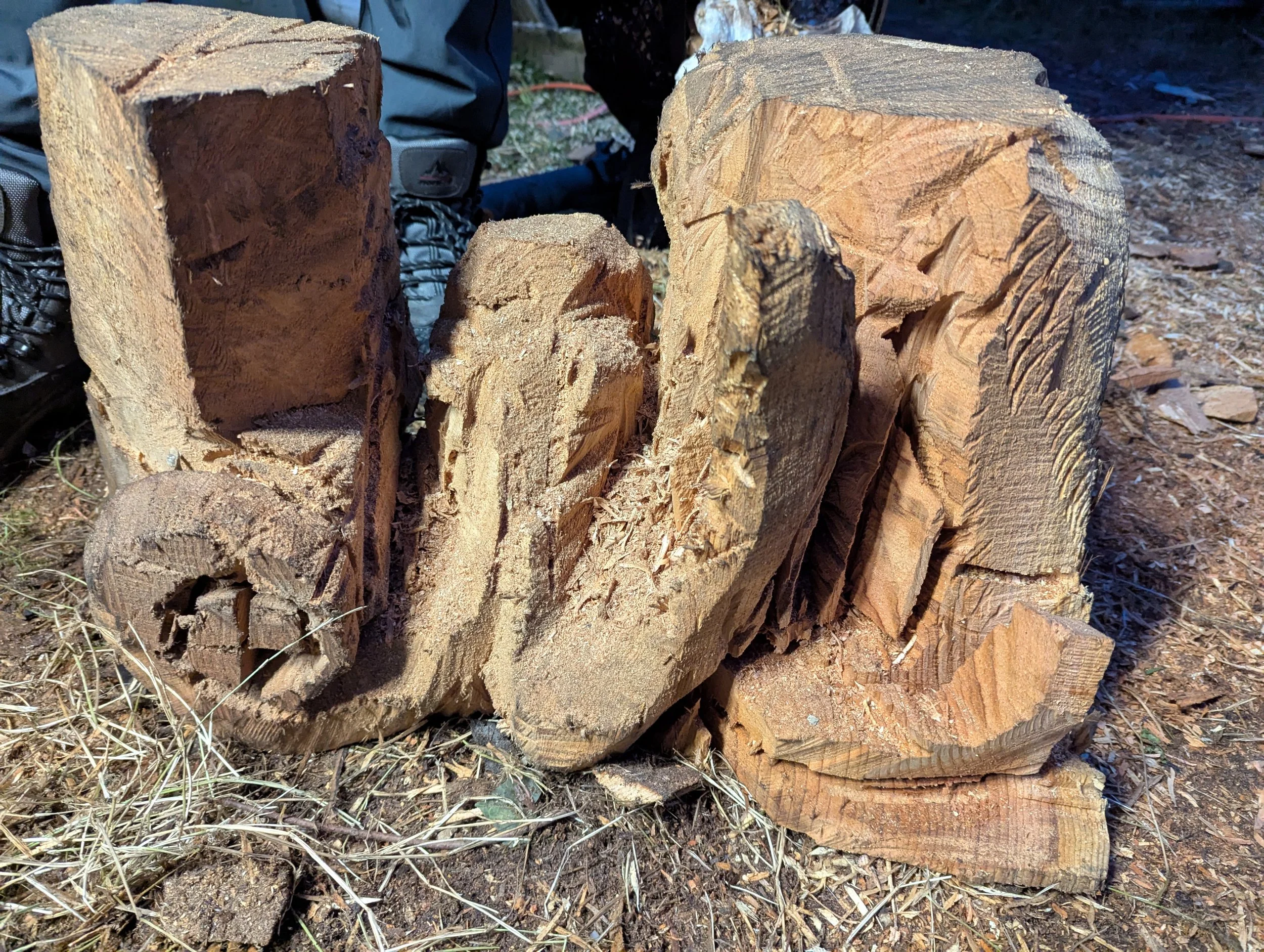 octopus  -  the begining stage of being carved by chainsaw by Justin Spalek 