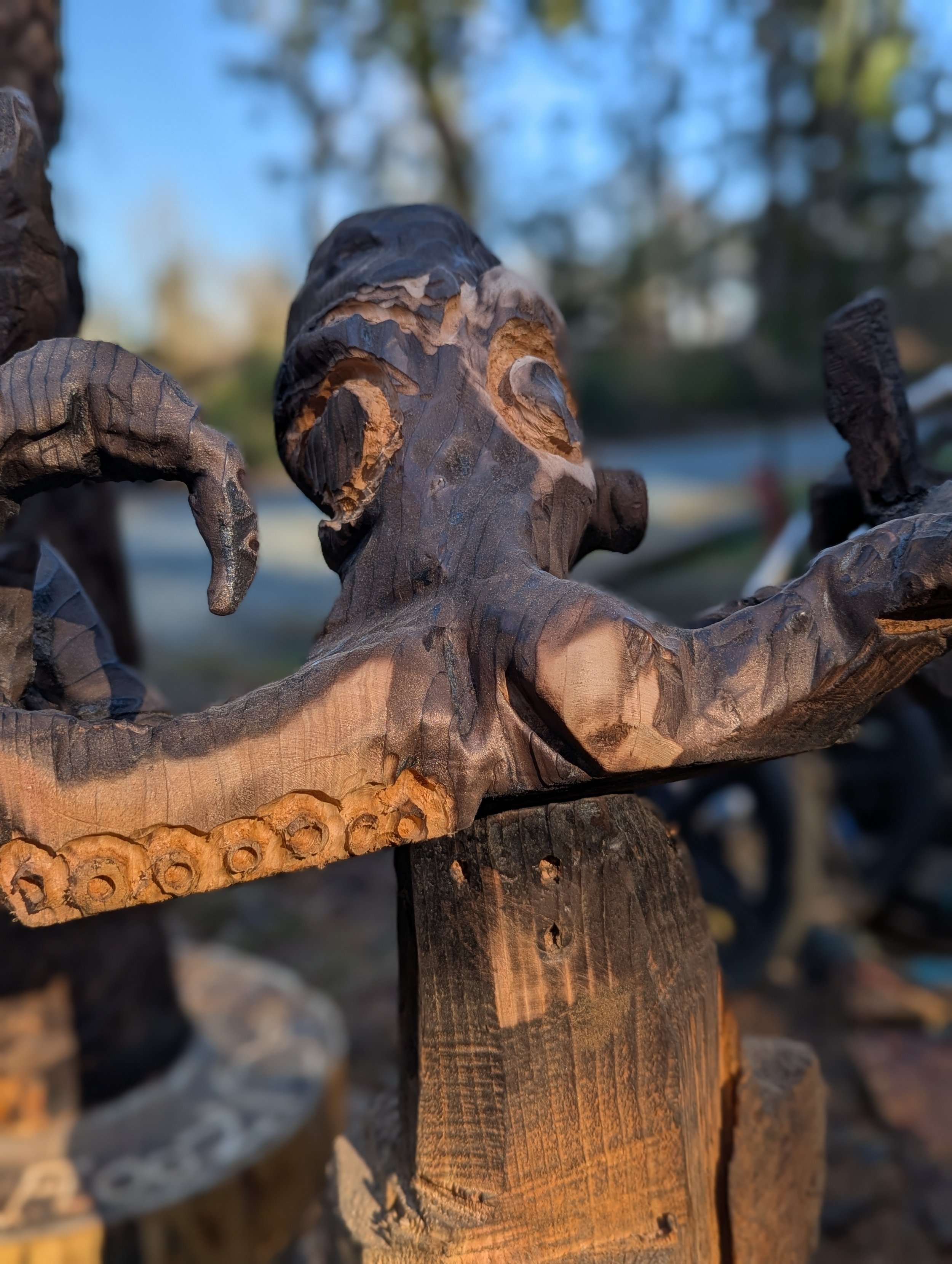 octopous - after being burned, rubbed, and more details carved with chainsaw by Justin Spalek