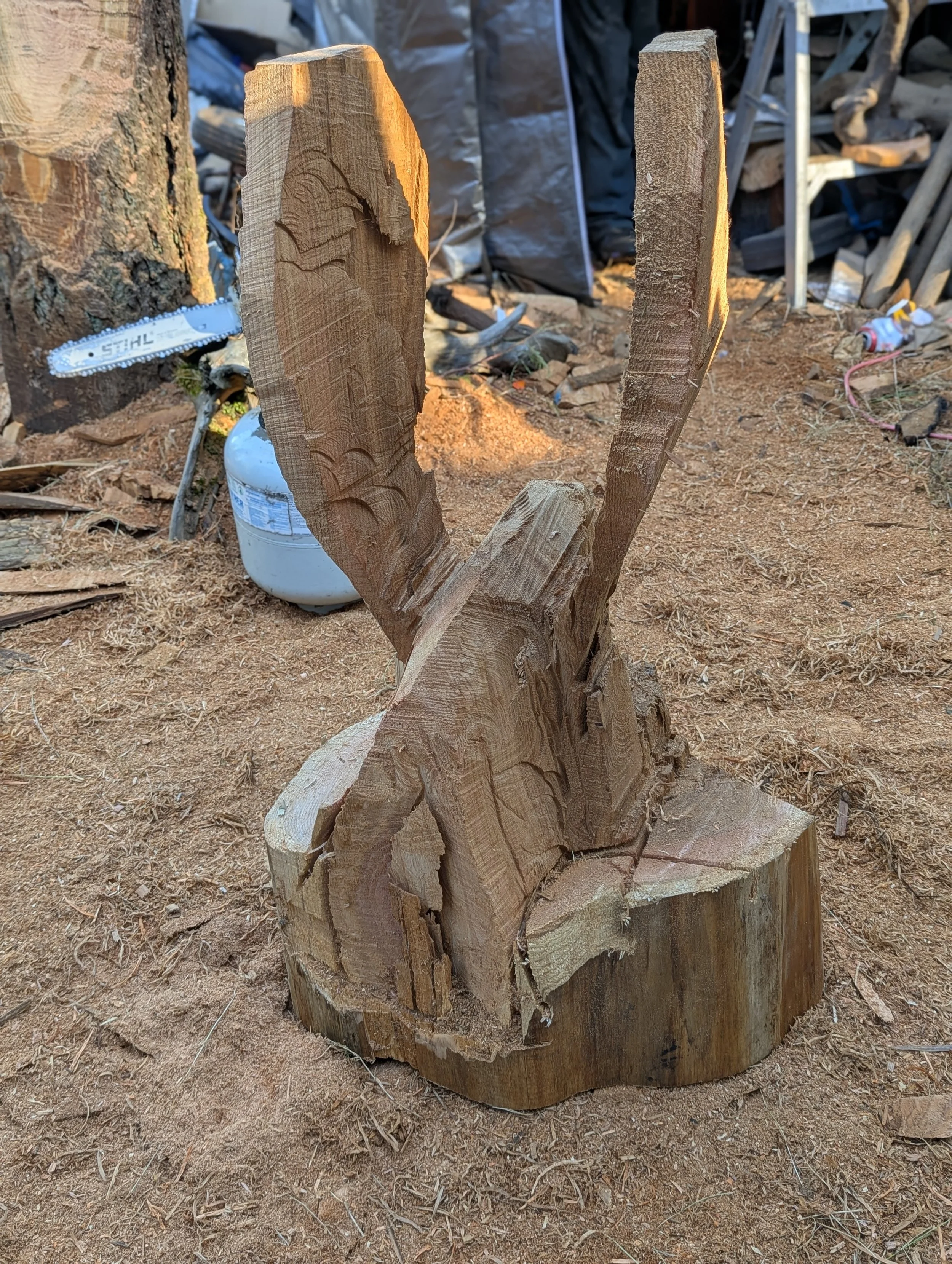 Eagle - in the first stage of carving with chainsaw by Justin Spalek