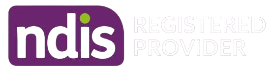 NDIS Registered Provider logo with purple, green, and white colors.