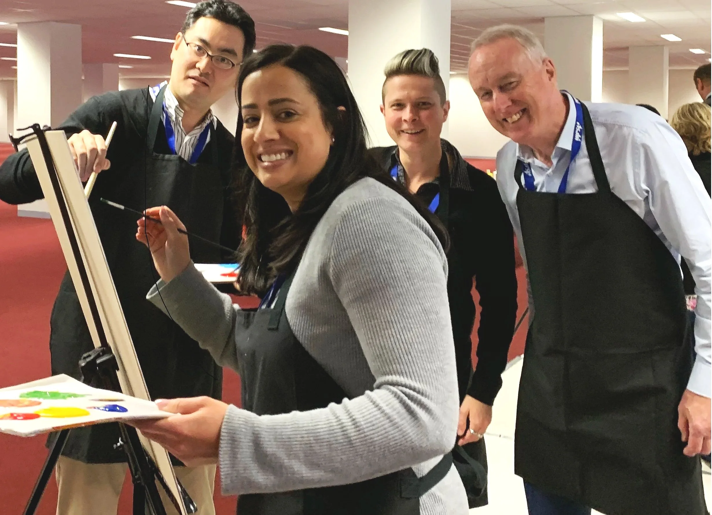 Corporate team participating in a creative team building workshop