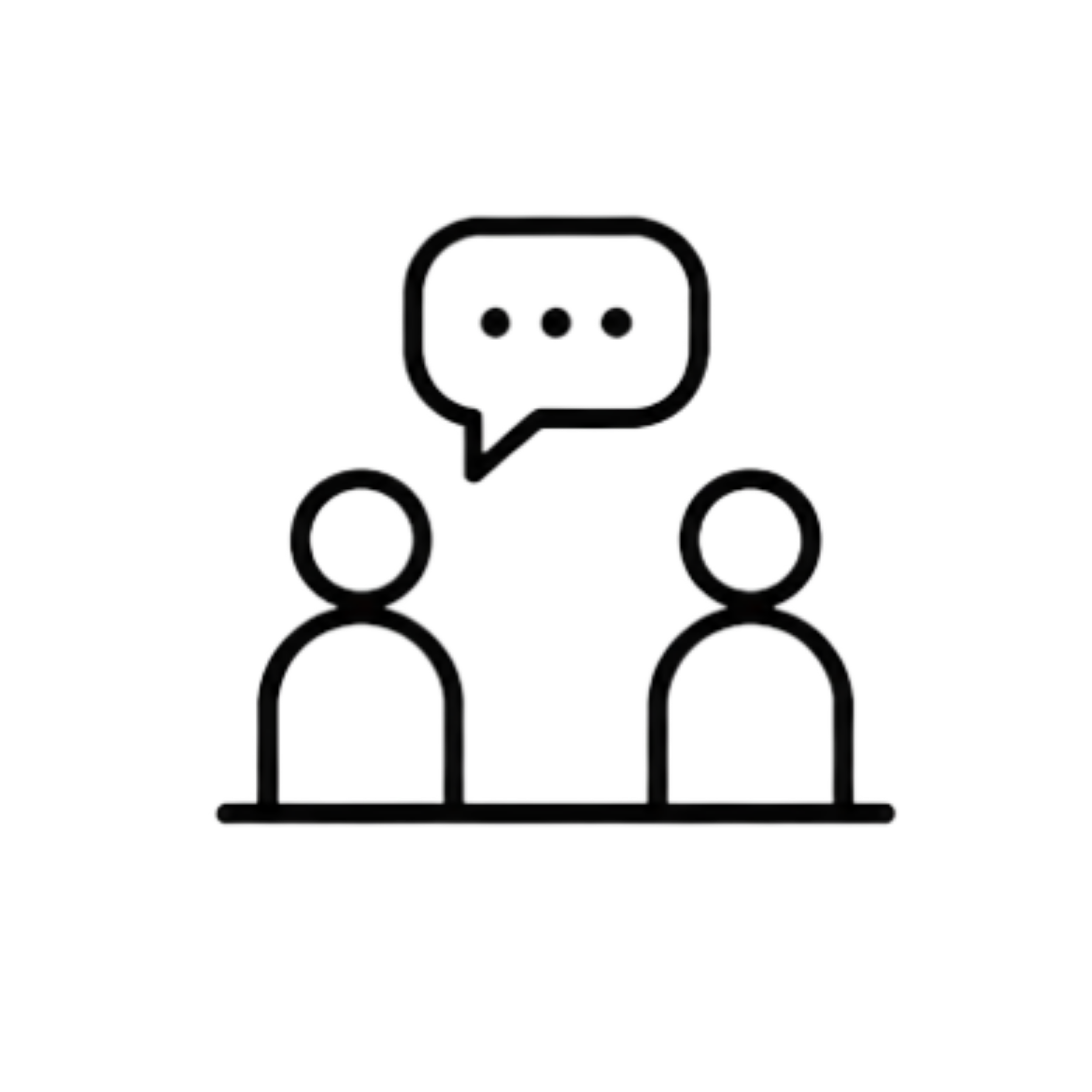 Outline of a shopping cart with a speech bubble containing three dots inside.