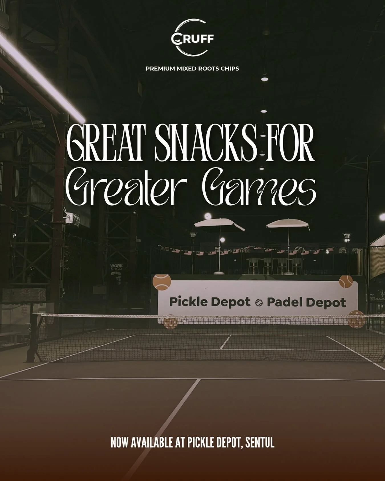 Great snacks for greater games 🎾 CRUFF is now available at Pickle Depot, Sentul for some pre-game fuel, post-game munchies, and the &ldquo;one more match&rdquo; kind of nights.

Premium mixed root chips. made with No artificial ingredients.

Play ha