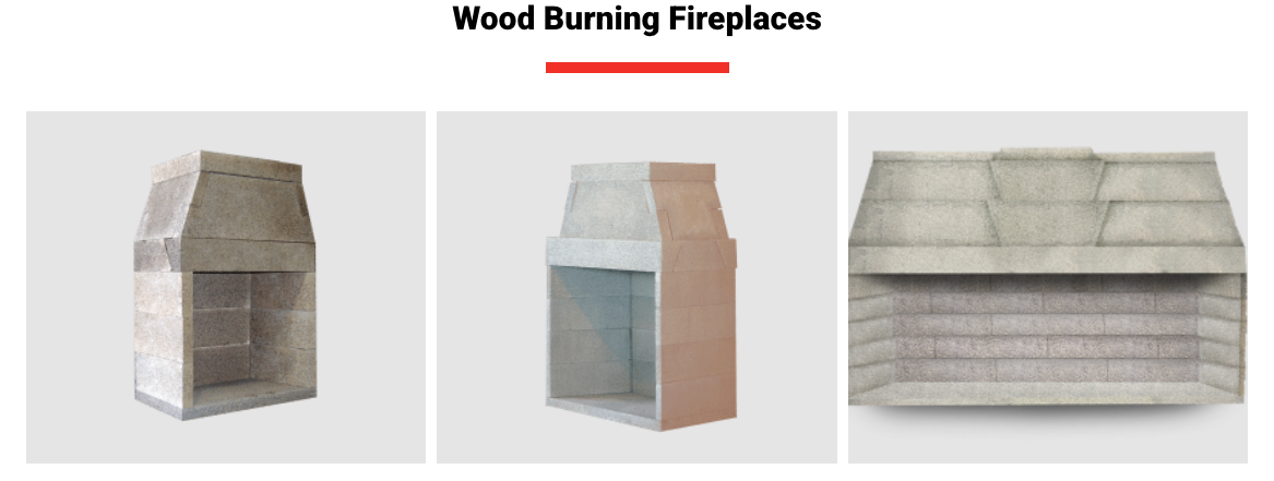 Three different wood burning fireplaces in a row, showcasing various designs.